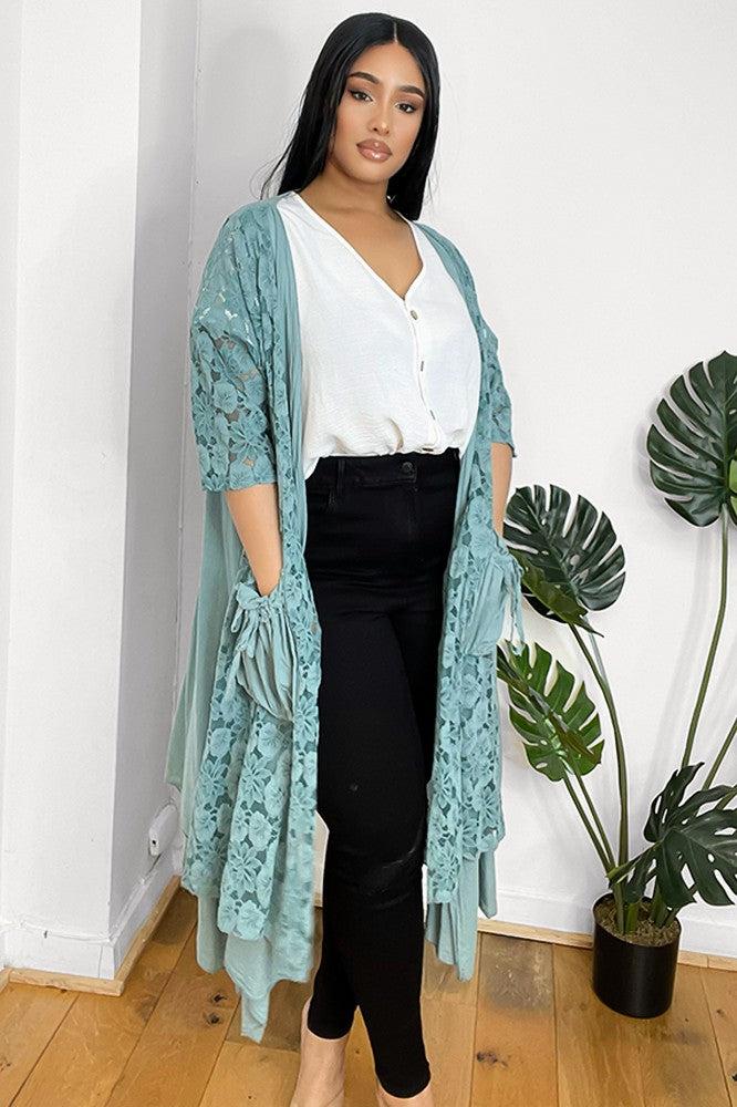 Pure Cotton Lace Overlay Cardigan-SinglePrice