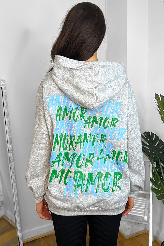 Cotton Blend Slogan Printed Back Hoodie-SinglePrice