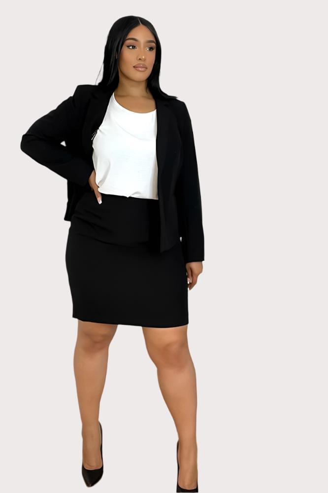 Black Pencil Skirt And Blazer Suit-SinglePrice