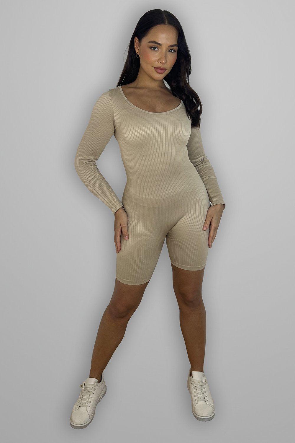 Stretchy Ribbed Fabric Square Neckline Playsuit