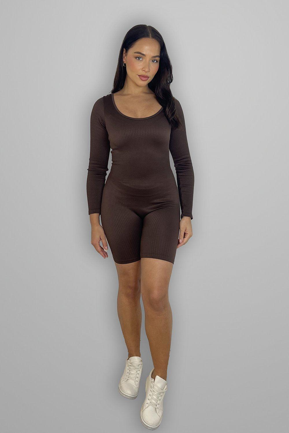 Wholesale Women's Stretchy Ribbed Fabric Square Neckline Playsuit (PACK OF 6)