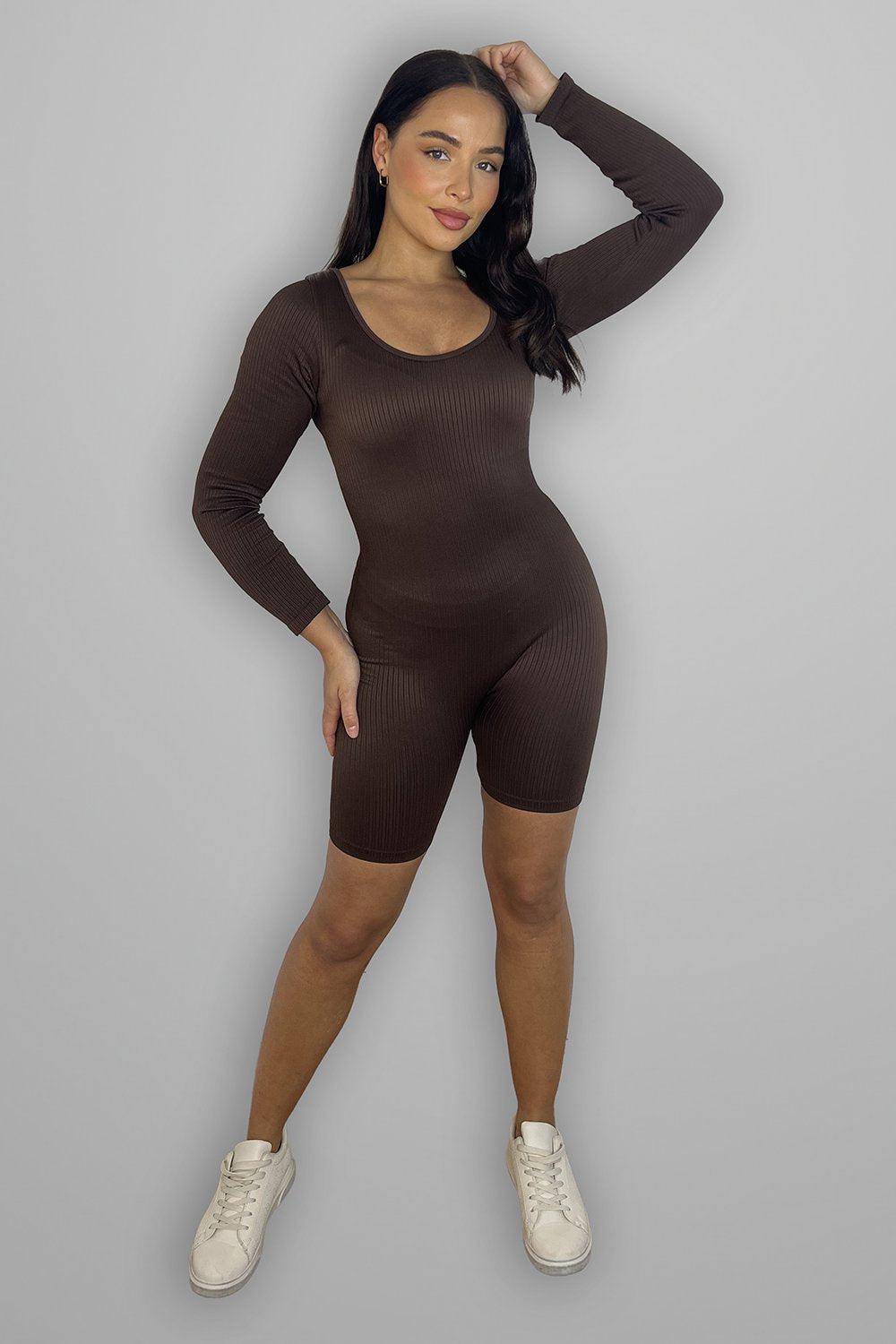 Stretchy Ribbed Fabric Square Neckline Playsuit