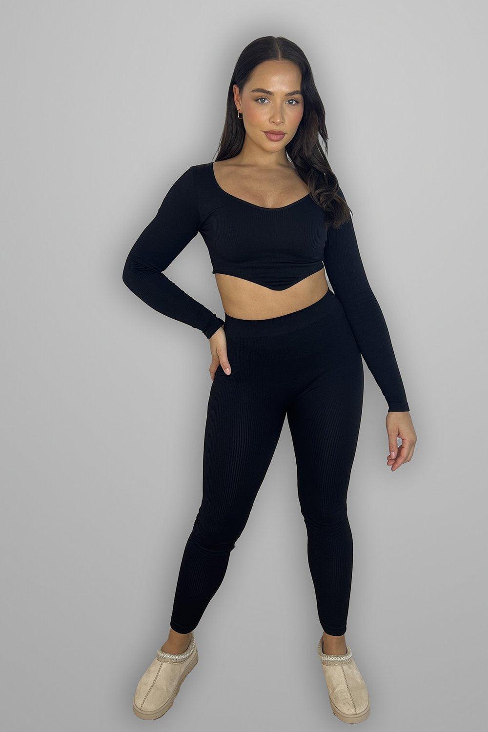 Corset Details Crop Top and Leggings Set-SinglePrice