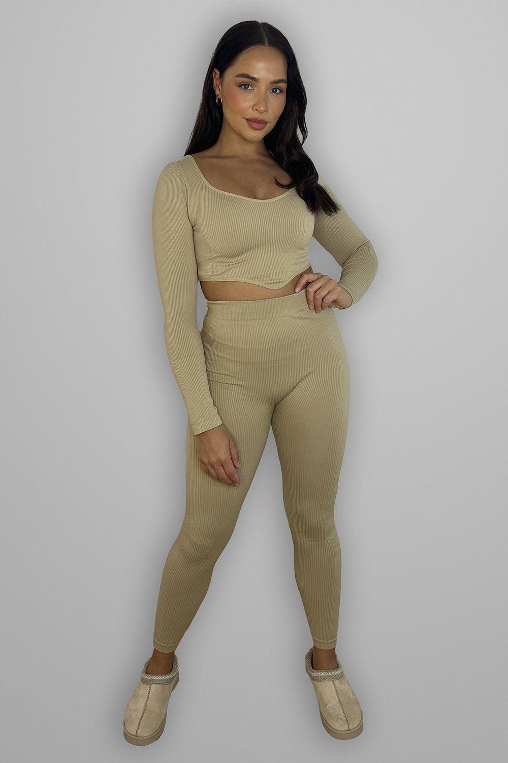 Corset Details Crop Top and Leggings Set-SinglePrice