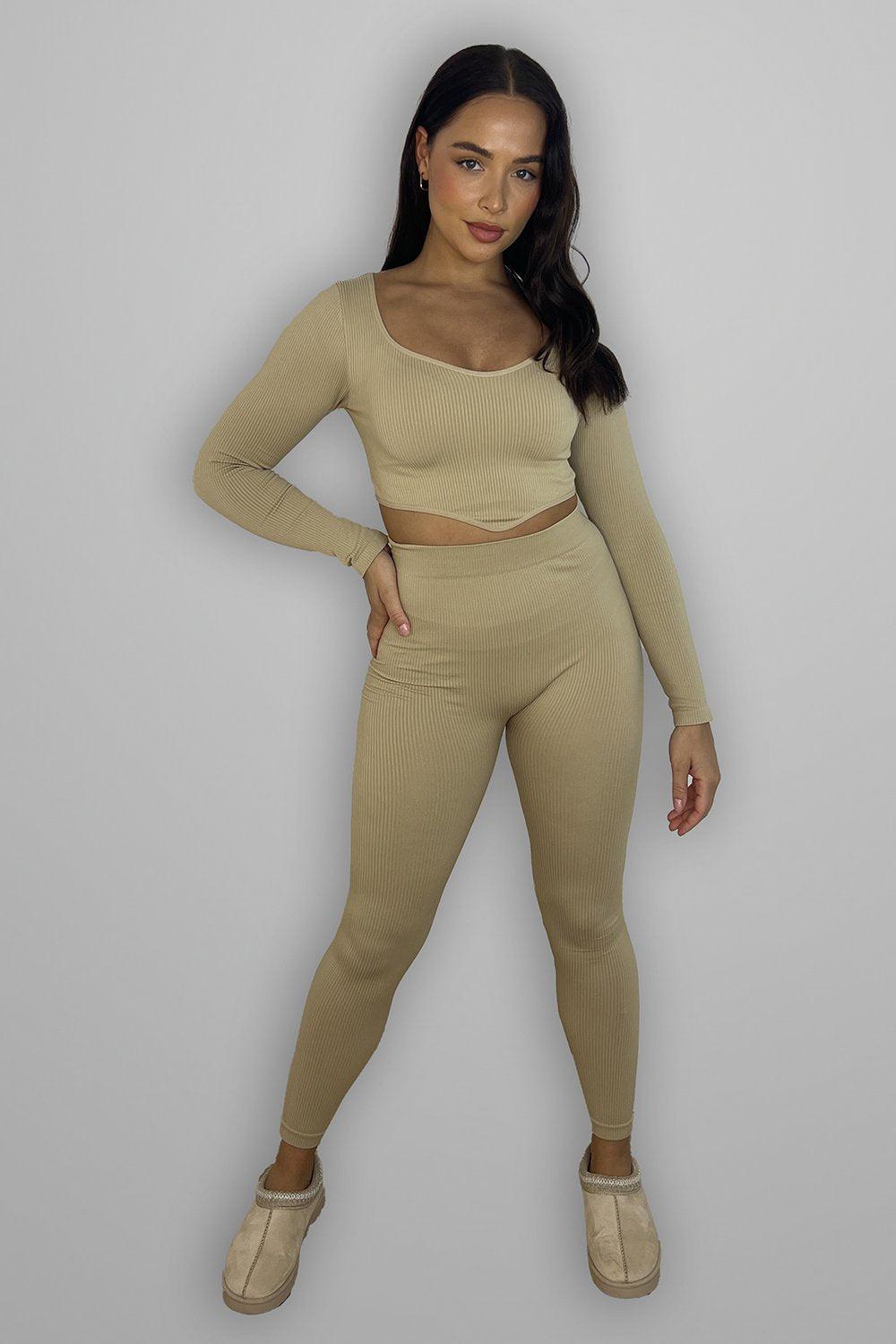 Corset Details Crop Top and Leggings Set-SinglePrice