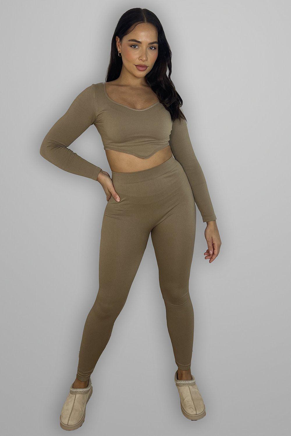 Corset Details Crop Top and Leggings Set-SinglePrice