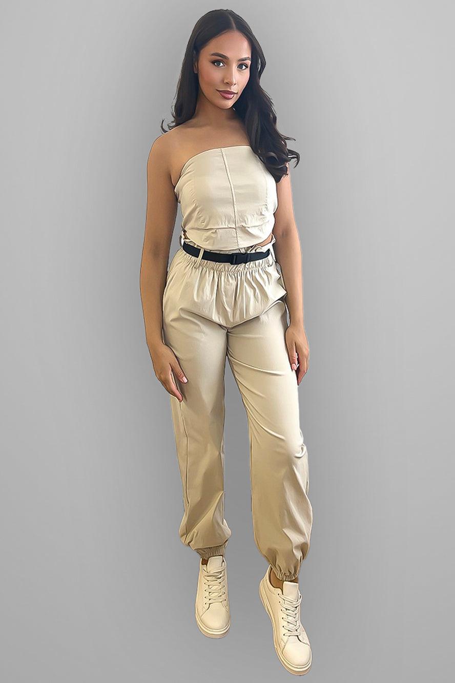 Paper Bag Waist Trousers & Bustier Set-SinglePrice