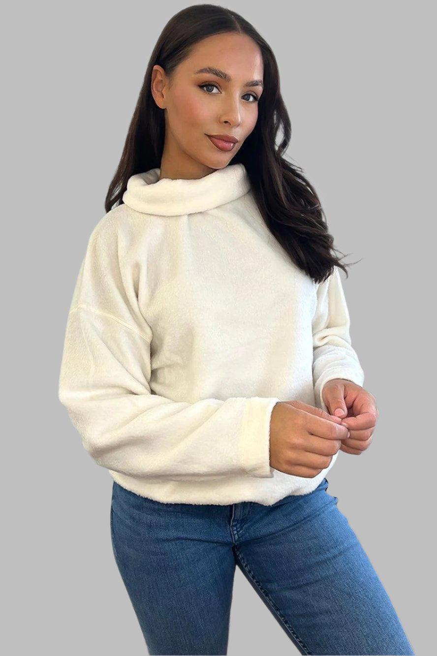 Fluffy Fleece Wide Neck Sweatshirt-SinglePrice