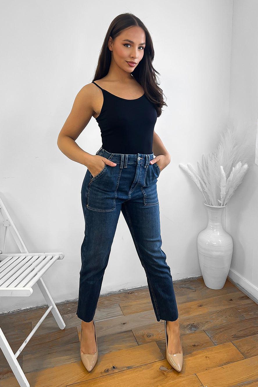 High Waisted Square Seam Details Jeans-SinglePrice