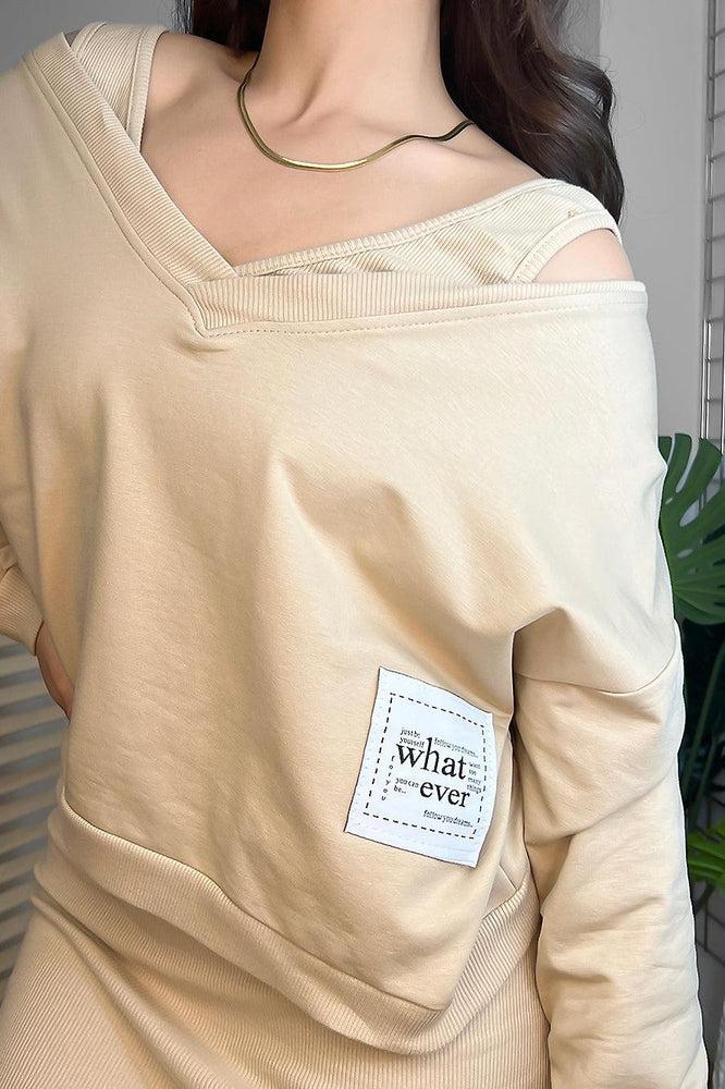 Cotton Blend Midi Dress And V-Neck Sweatshirt Set-SinglePrice