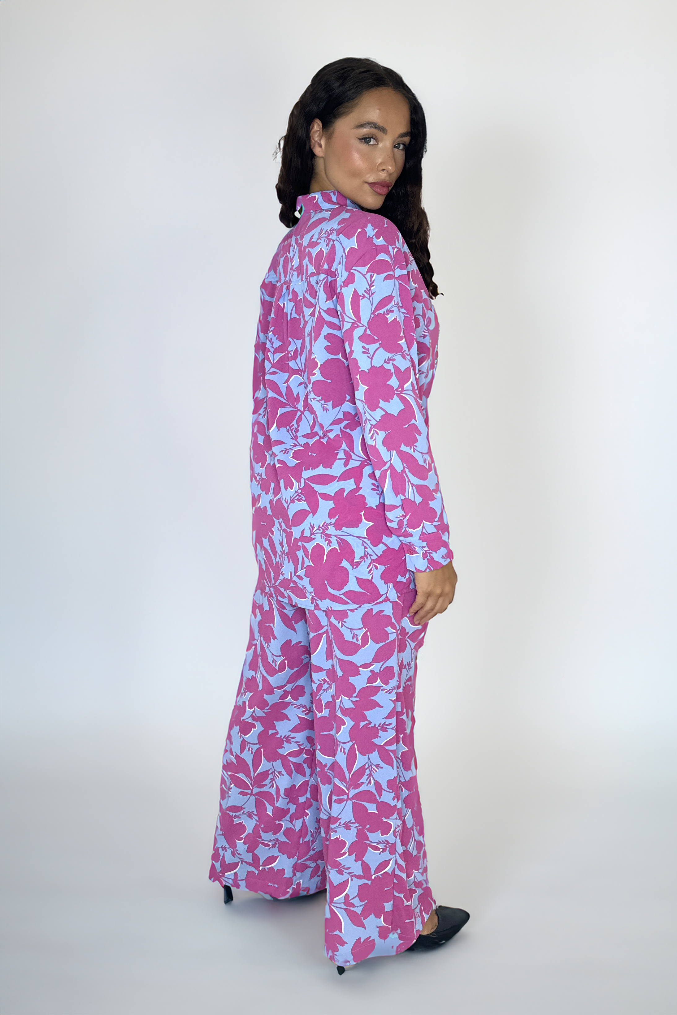 Floral Print Wide Leg High Rise Trousers Relax Fit Relax Fit Blouse And Brallet 3-piece Co-ord Set-SinglePrice