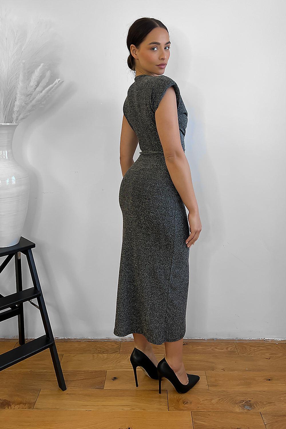Shimmer Ruched Midi Dress-SinglePrice