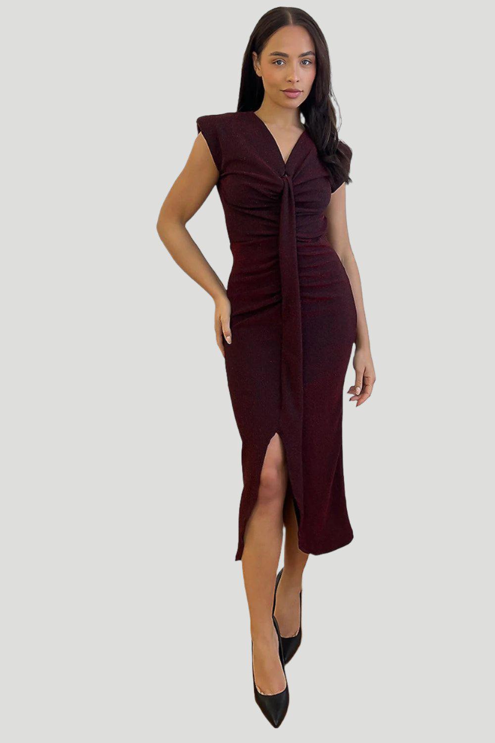 Shimmer Ruched Midi Dress-SinglePrice