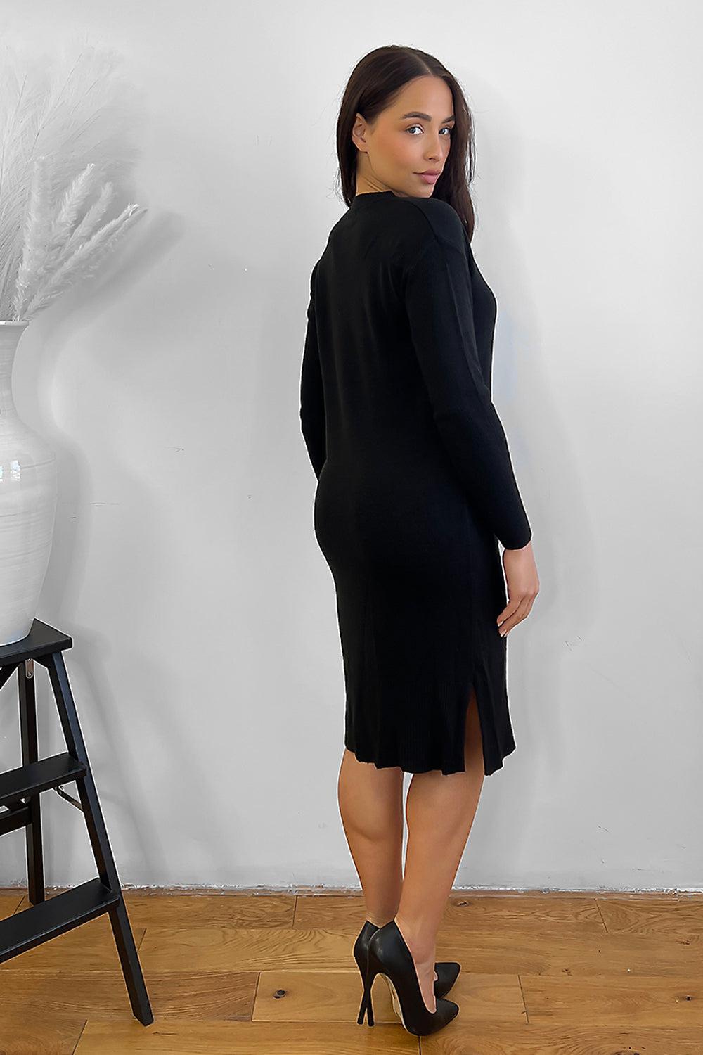 V-Neck Knitted Midi Dress-SinglePrice
