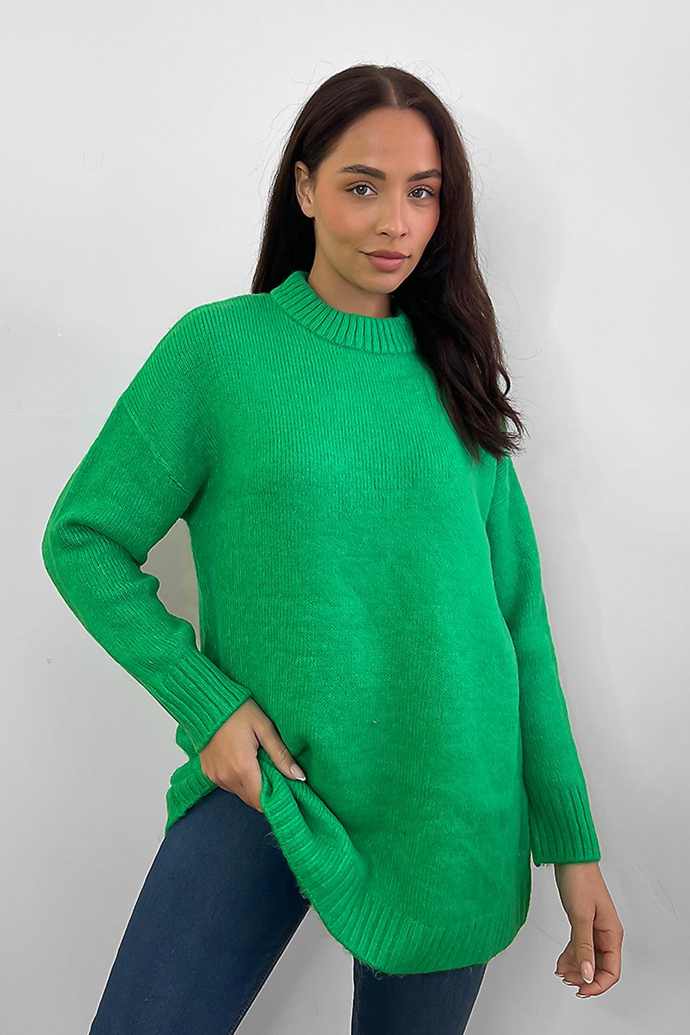 Soft Knit Ribbed Neckline Oversized Pullover-SinglePrice