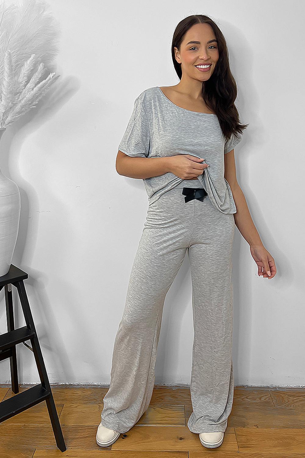 Grey Tee And Trousers Lounge Set-SinglePrice