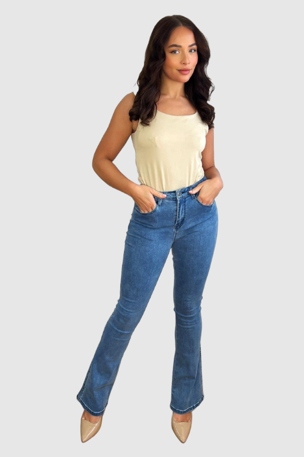 Denim Blue Flared Leg Jeans-SinglePrice