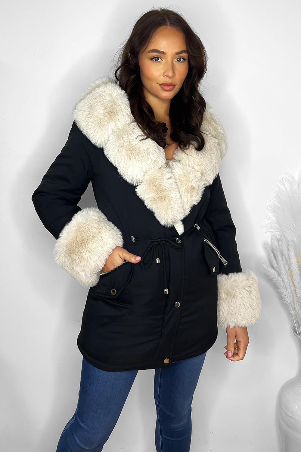 Faux Fur Detachable Fully Lined Versatile Hooded Winter Jacket-SinglePrice