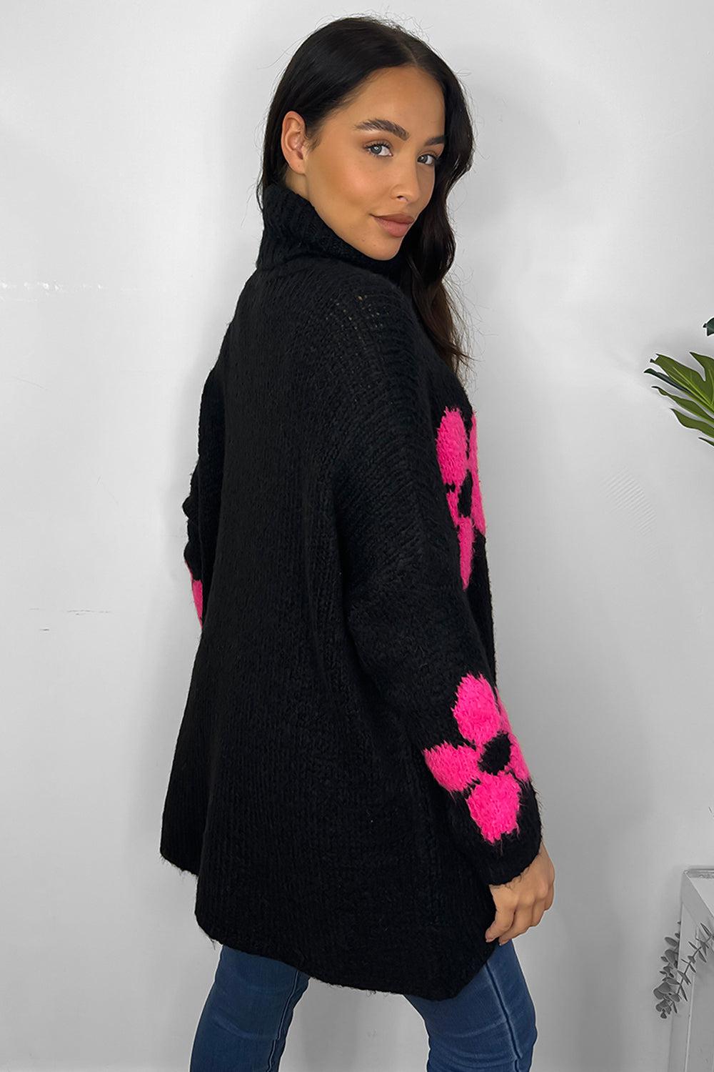 High Neck Super Soft Knit Floral Pattern Pullover-SinglePrice