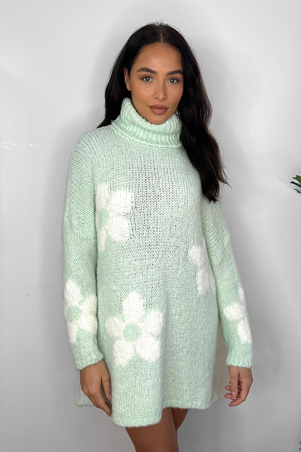 High Neck Super Soft Knit Floral Pattern Pullover-SinglePrice