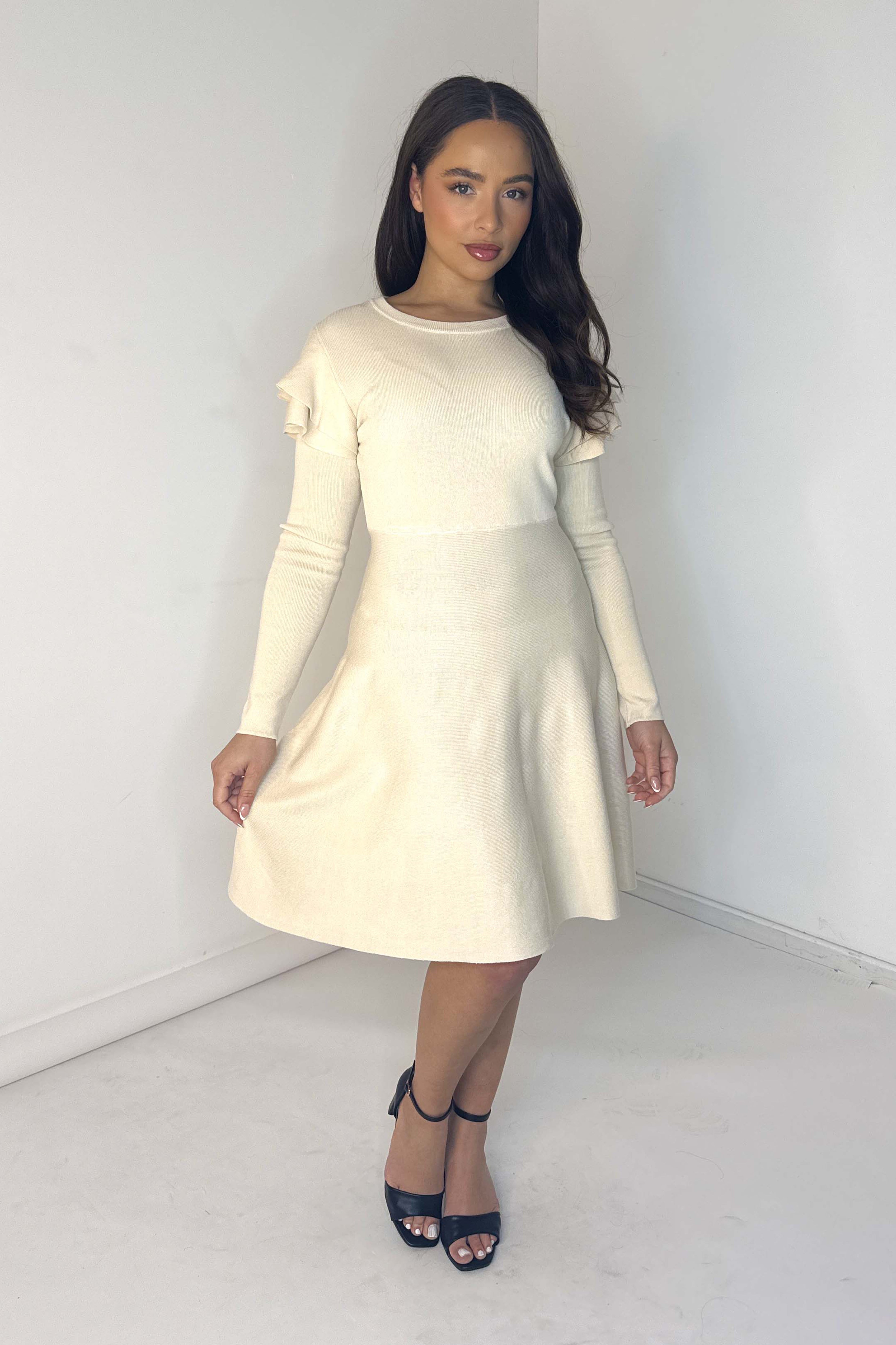 Frill Hem Viscose Blend Knitted Skater Dress