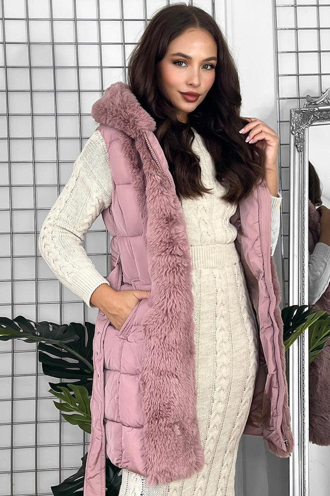 Faux Fur Trimmed Sleeveless Belted Jacket-SinglePrice