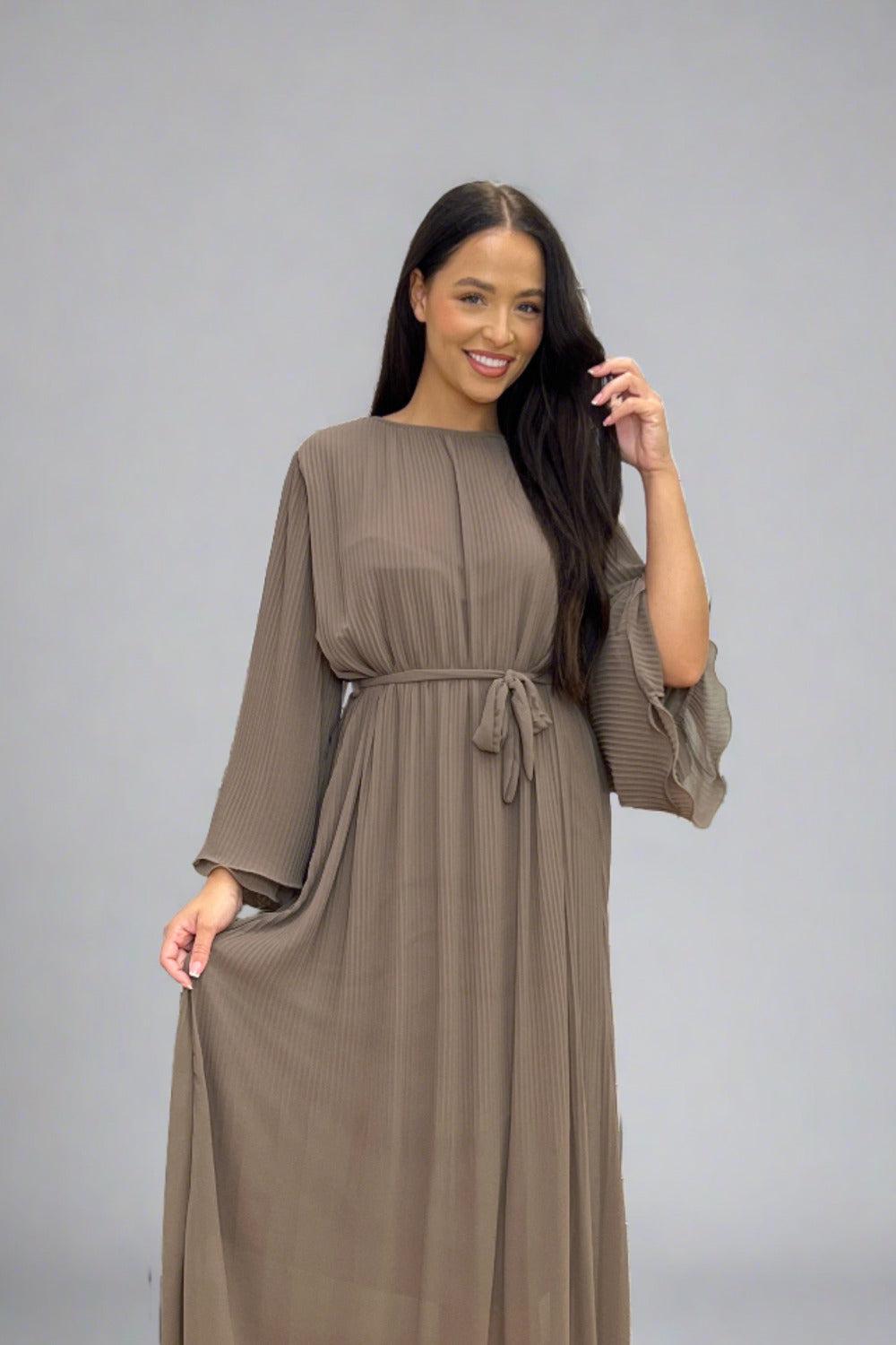 Double Layered Sleeves Plisse Modest Dress
