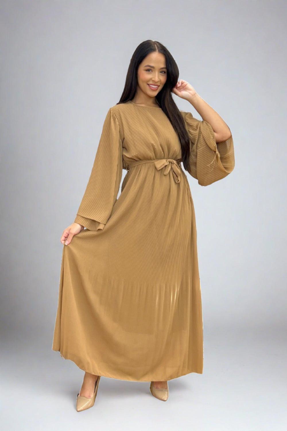 Double Layered Sleeves Plisse Modest Dress