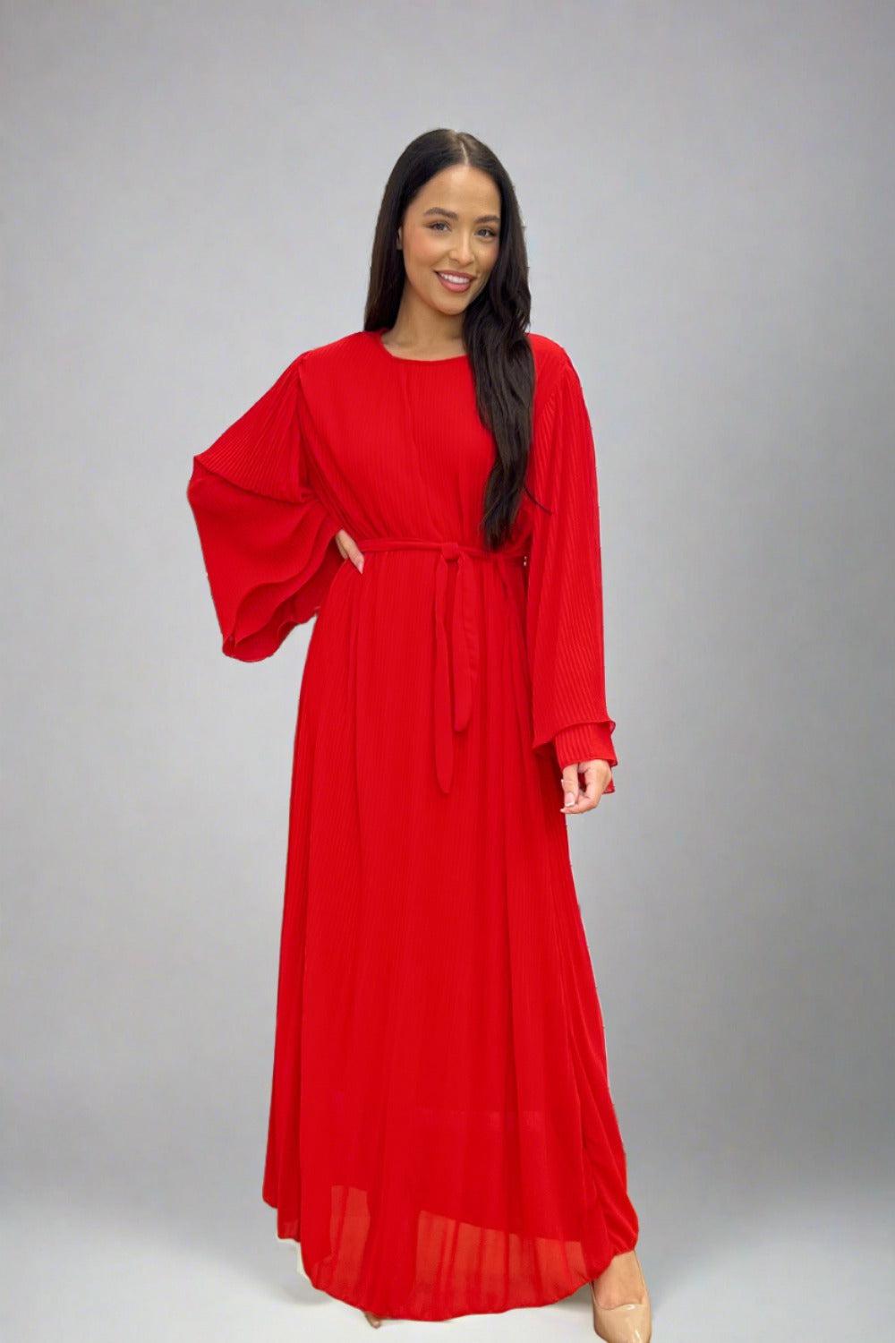 Double Layered Sleeves Plisse Modest Dress