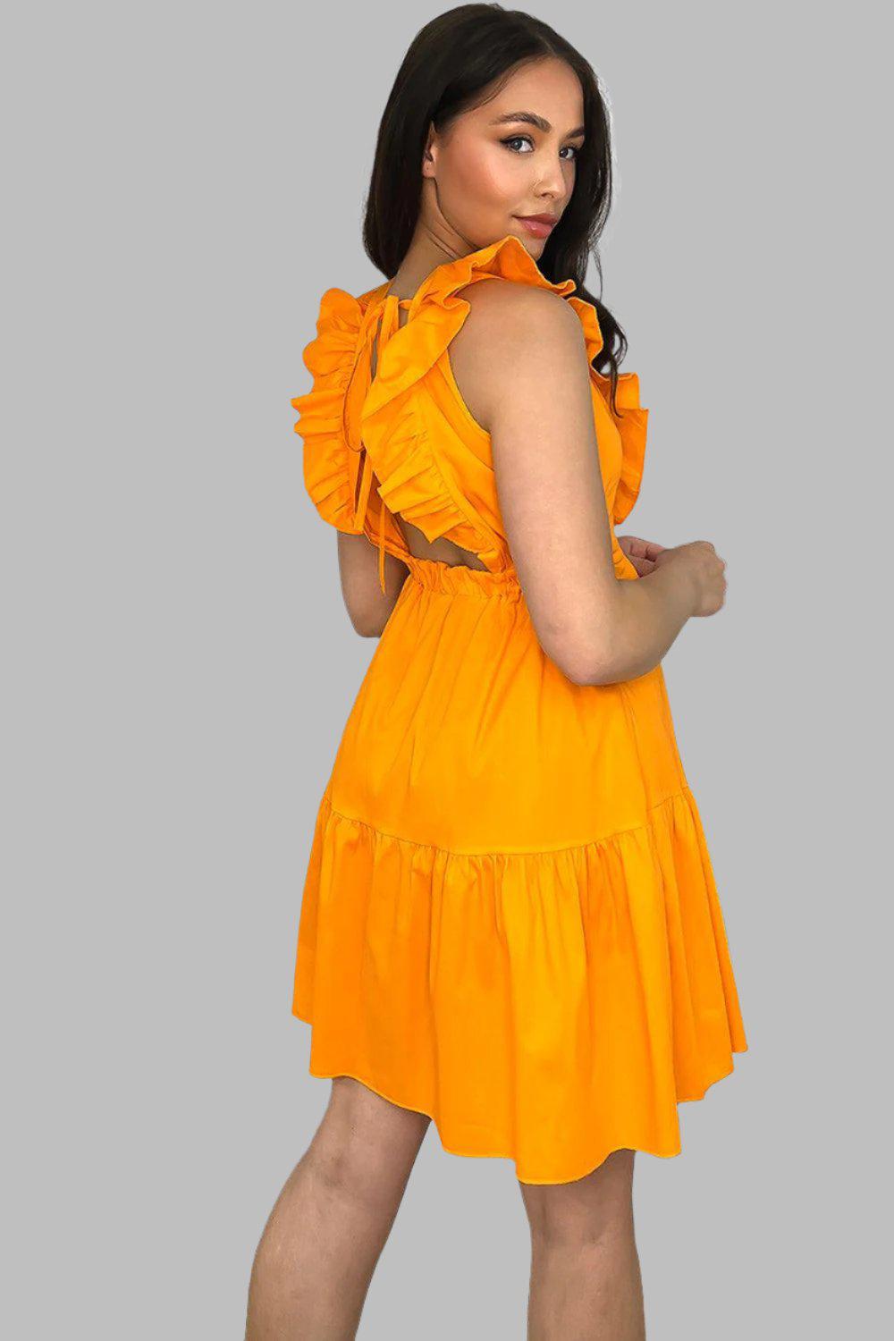 Cotton Sleeveless Frilled Strappy Back Dress-SinglePrice