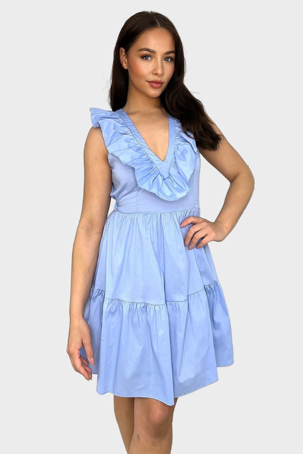 Cotton Sleeveless Frilled Strappy Back Dress-SinglePrice