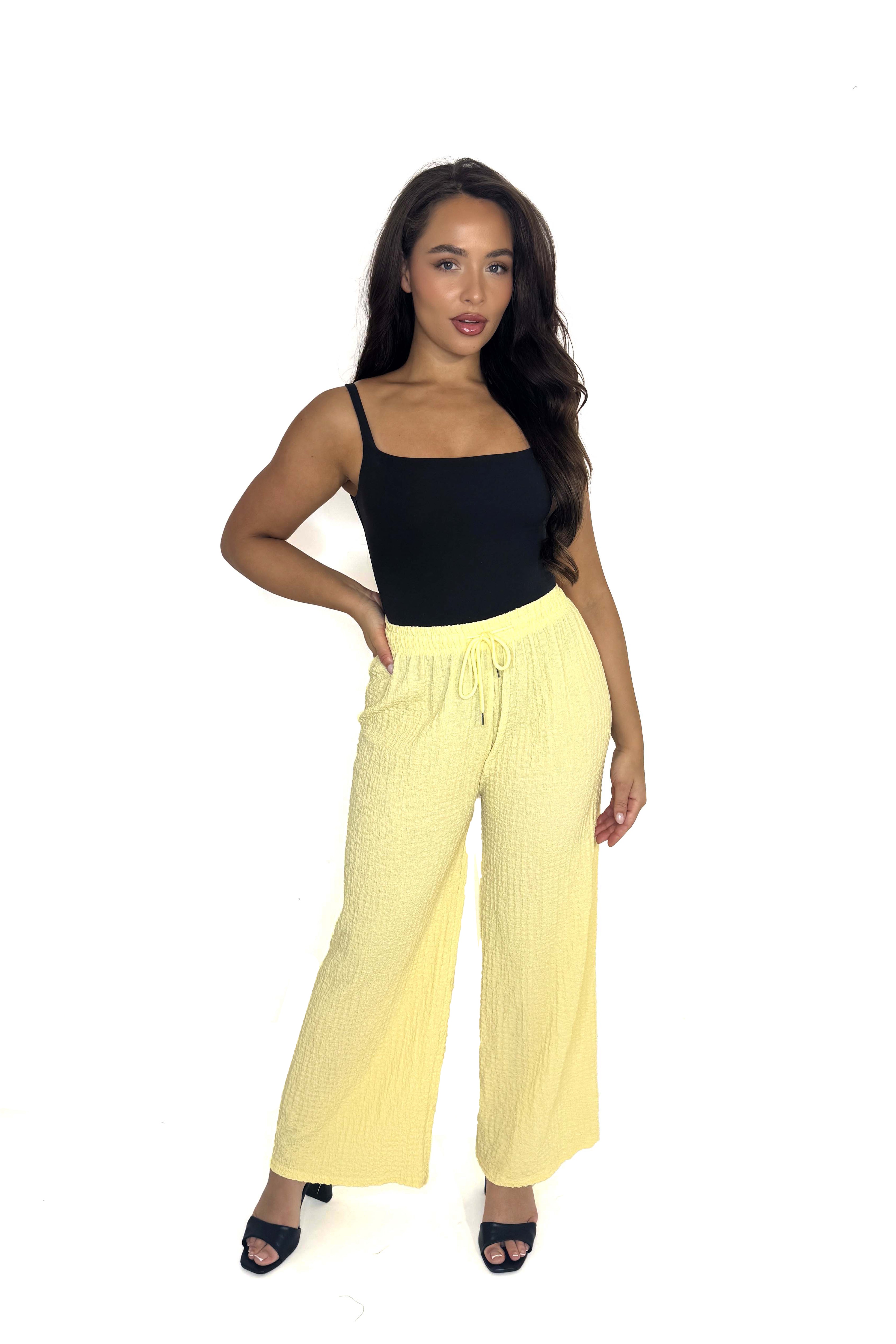 Textured Stretchy Wide Leg Trousers