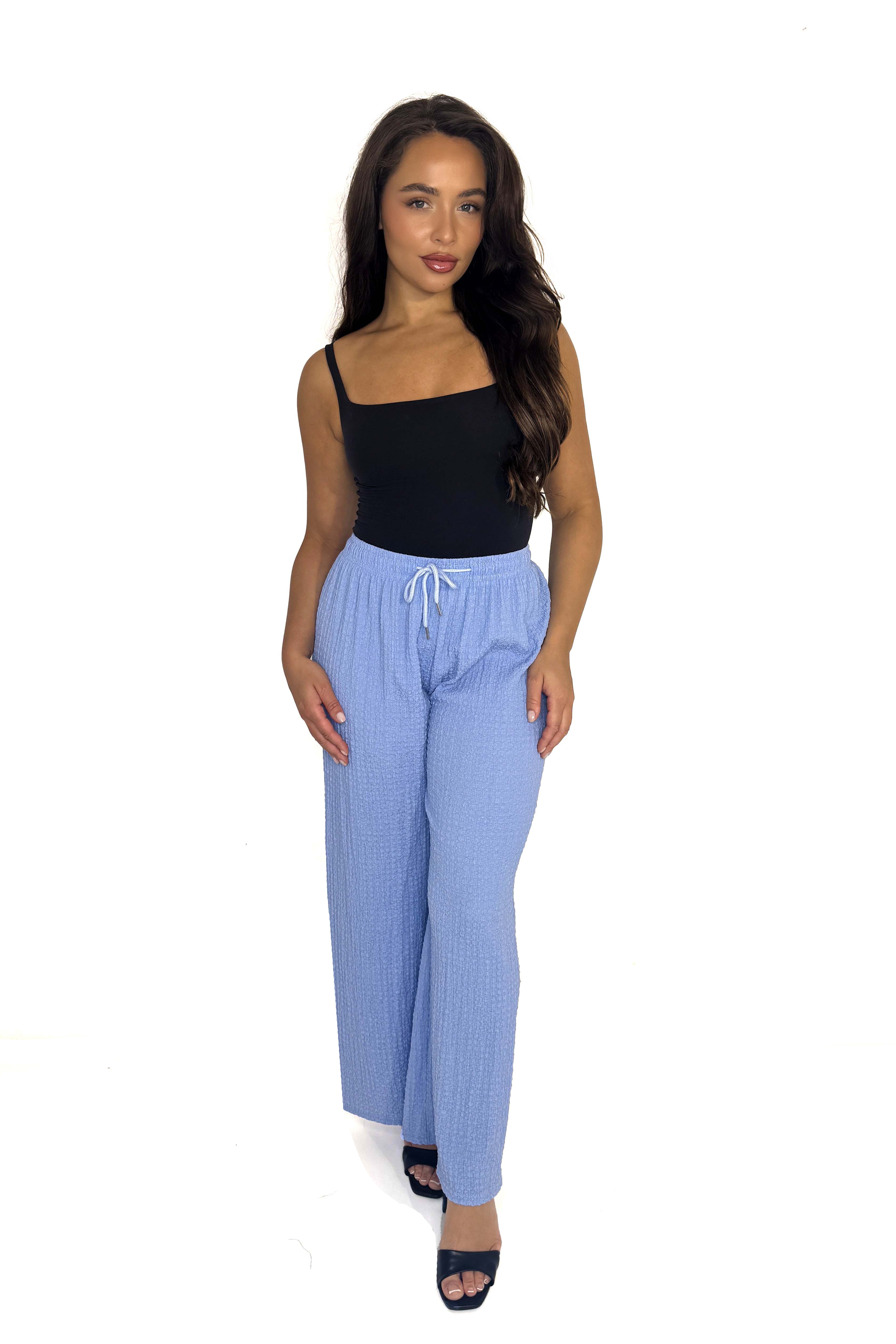 Textured Stretchy Wide Leg Trousers