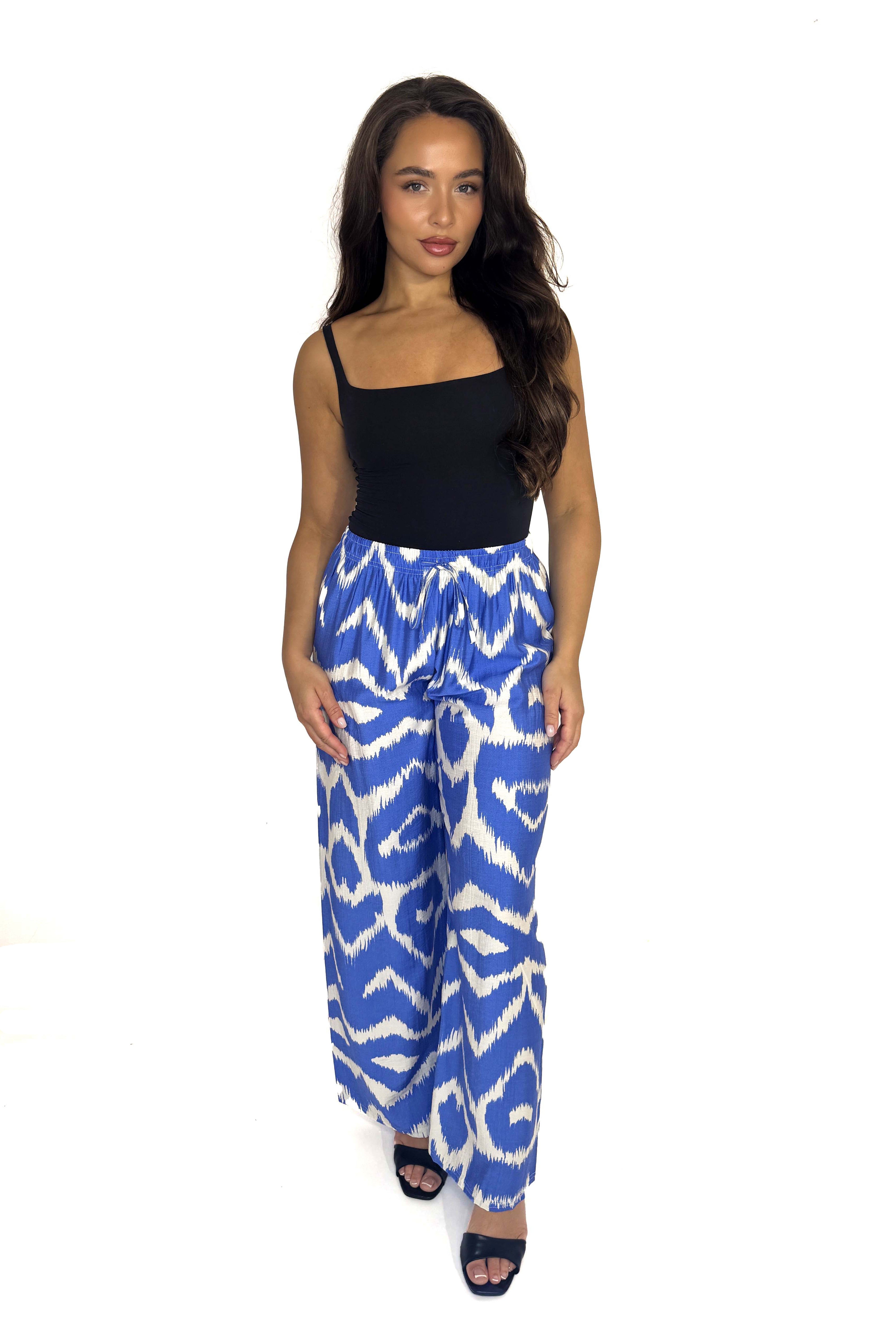 Wide Leg Urban Print Viscose Blend Trousers