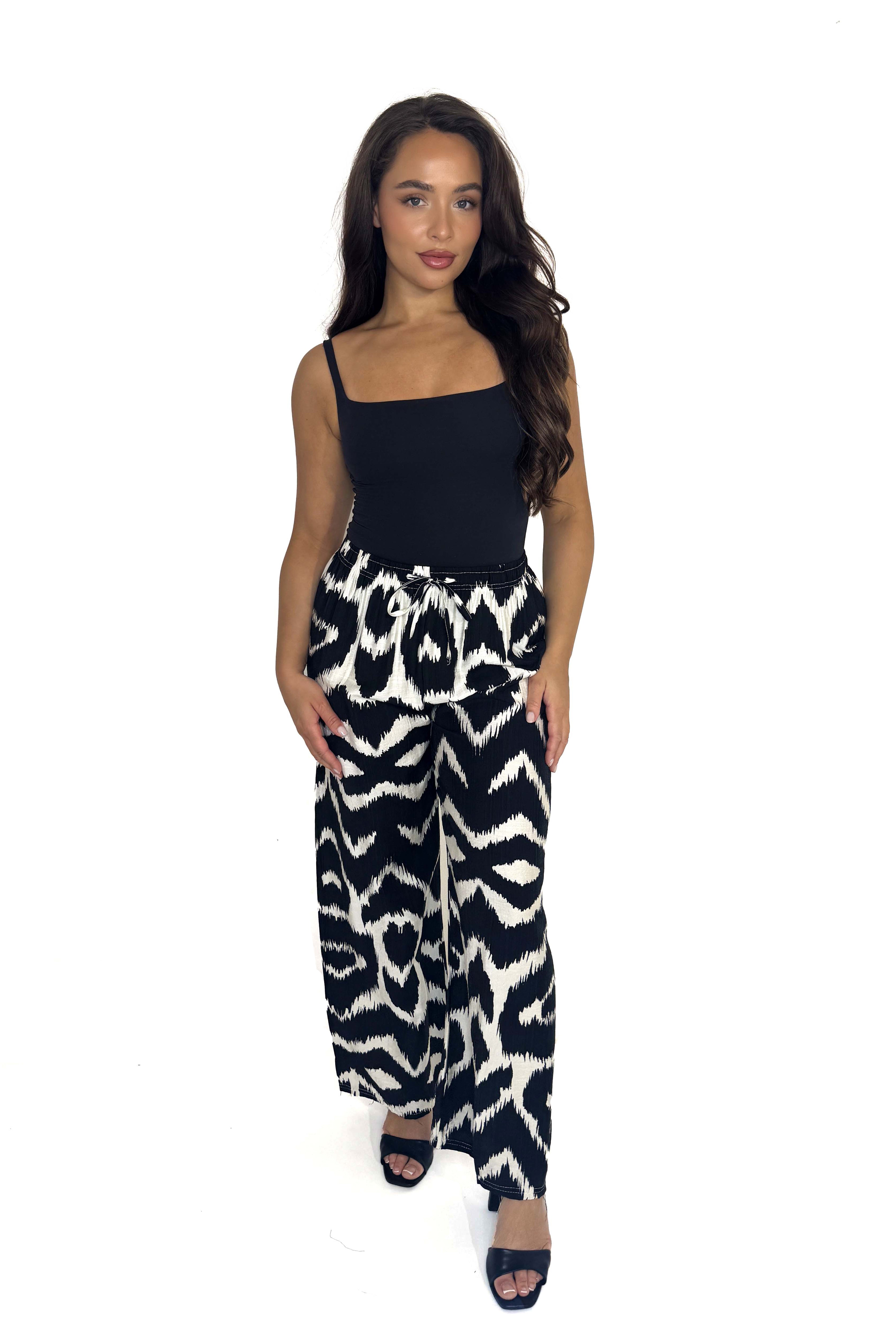 Wide Leg Urban Print Viscose Blend Trousers
