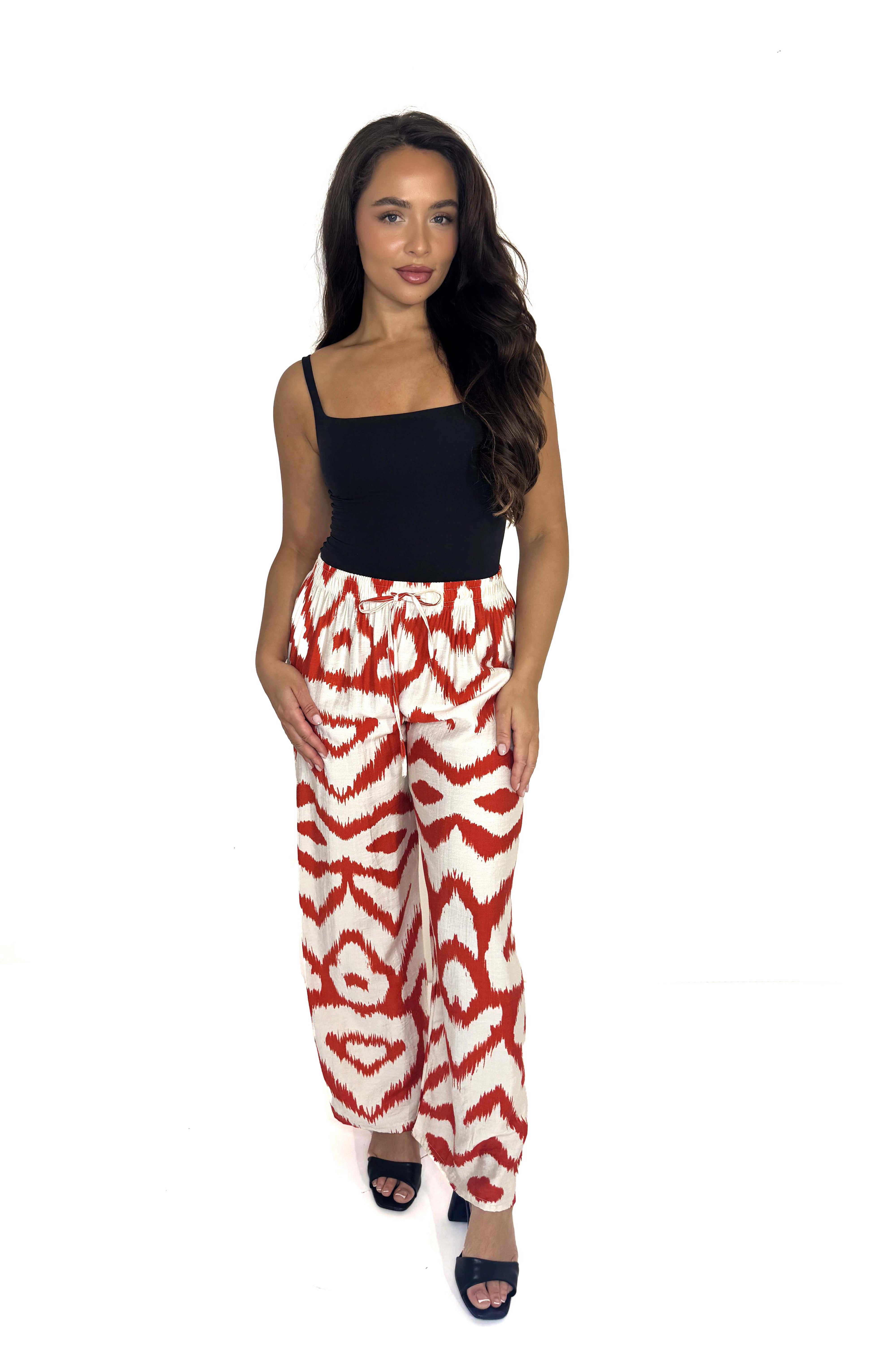 Wide Leg Urban Print Viscose Blend Trousers
