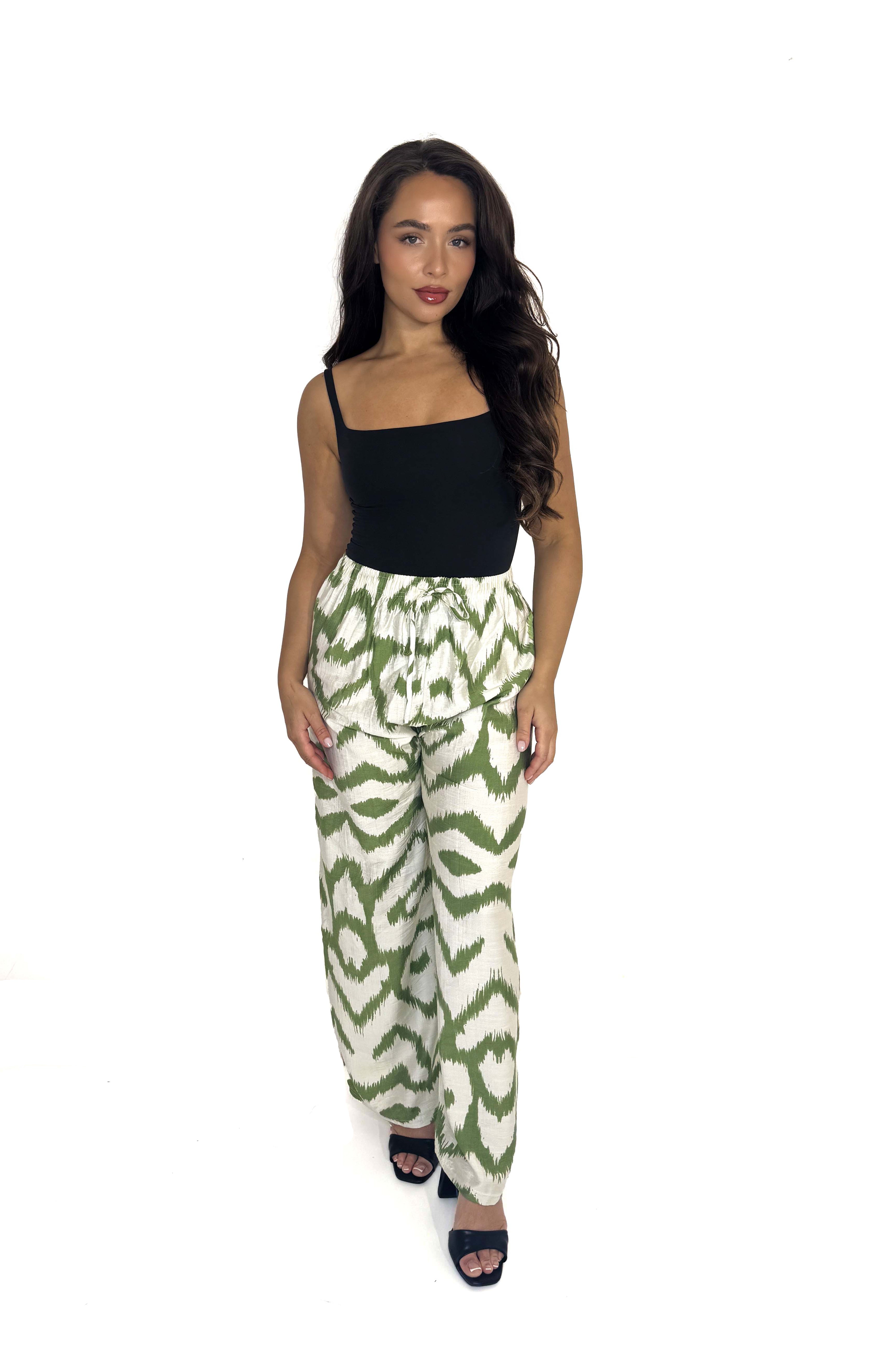 Wide Leg Urban Print Viscose Blend Trousers