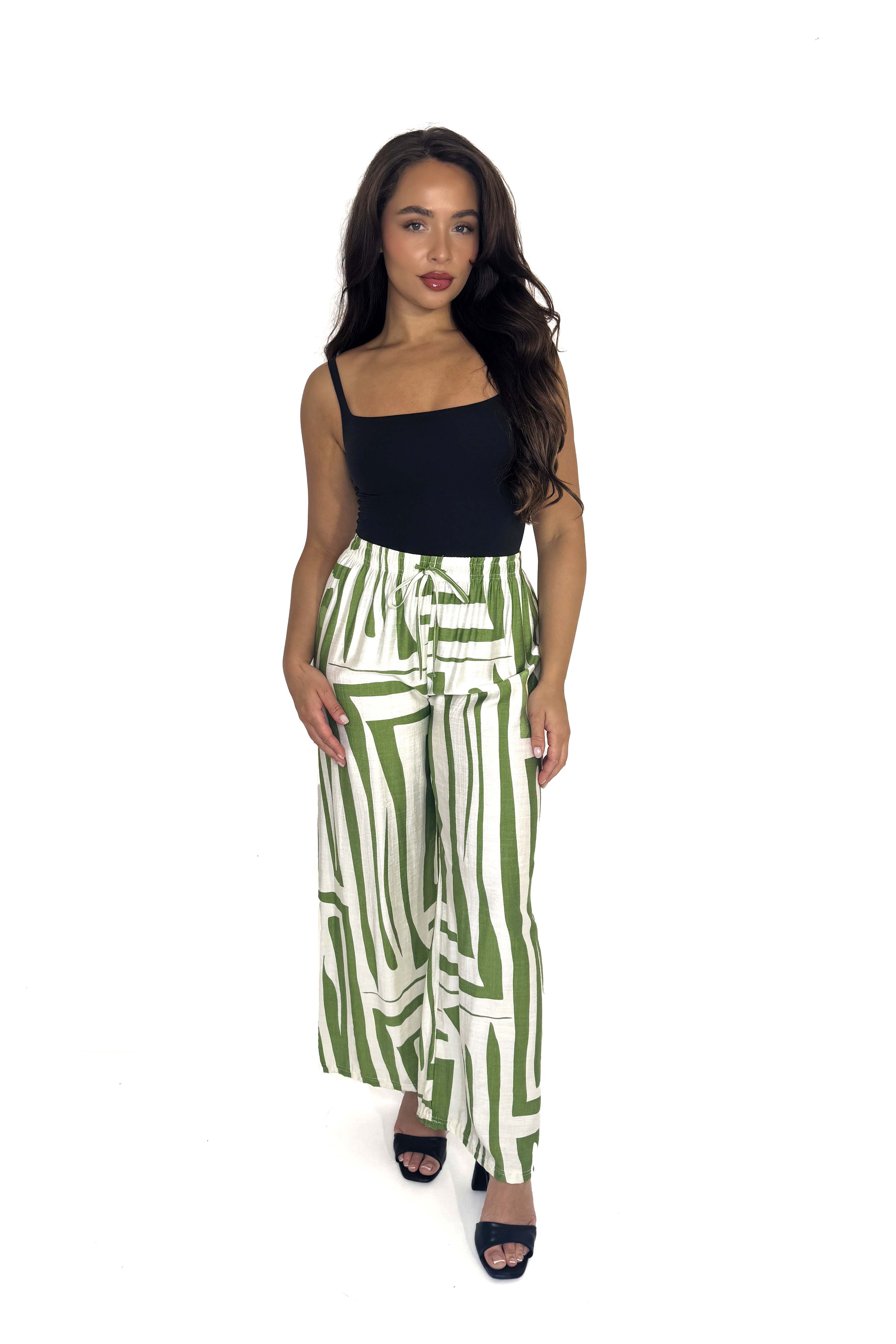 Wide Leg Printed Viscose Blend Trousers
