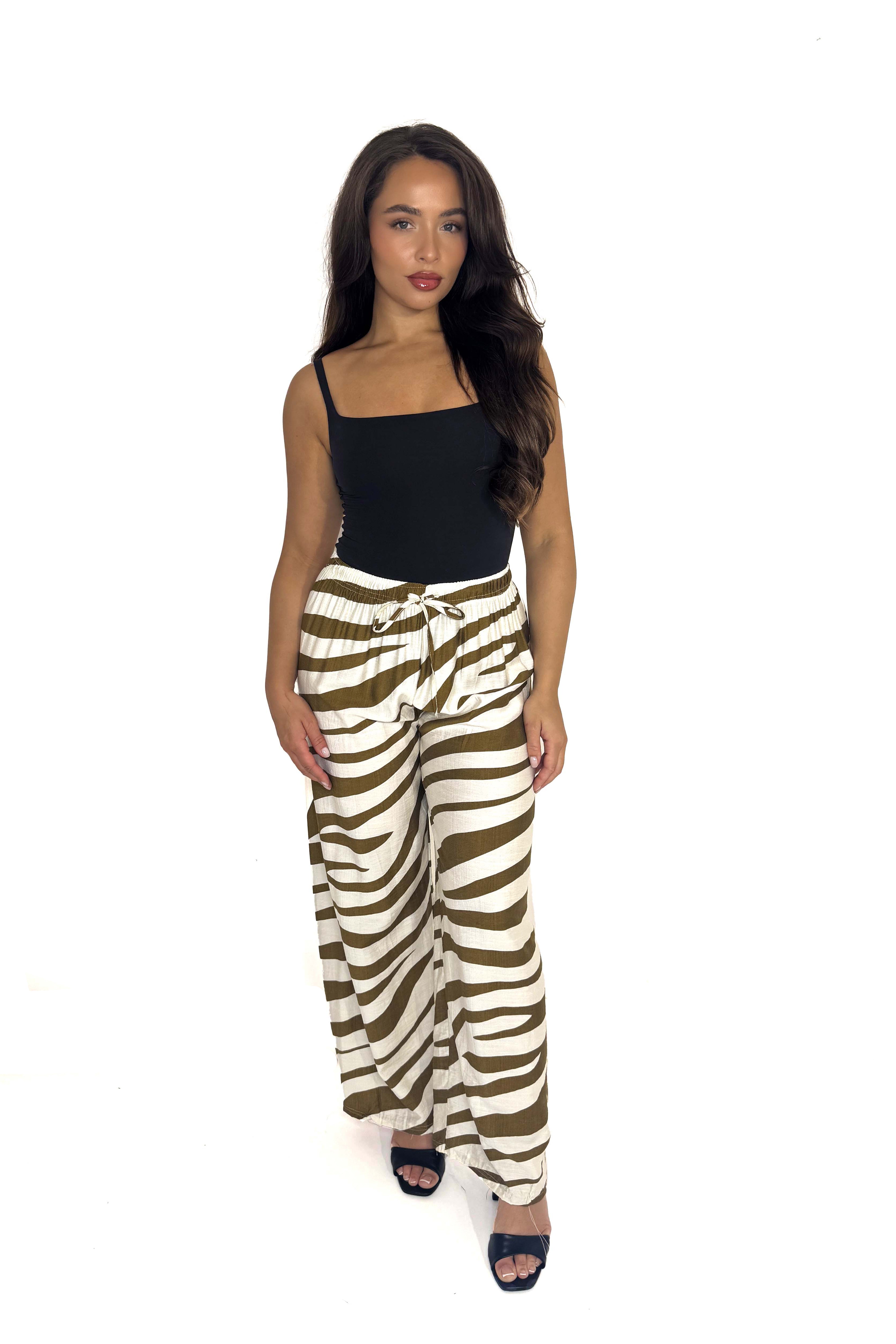 Zebra Pint Wide Leg Viscose Blend Trousers