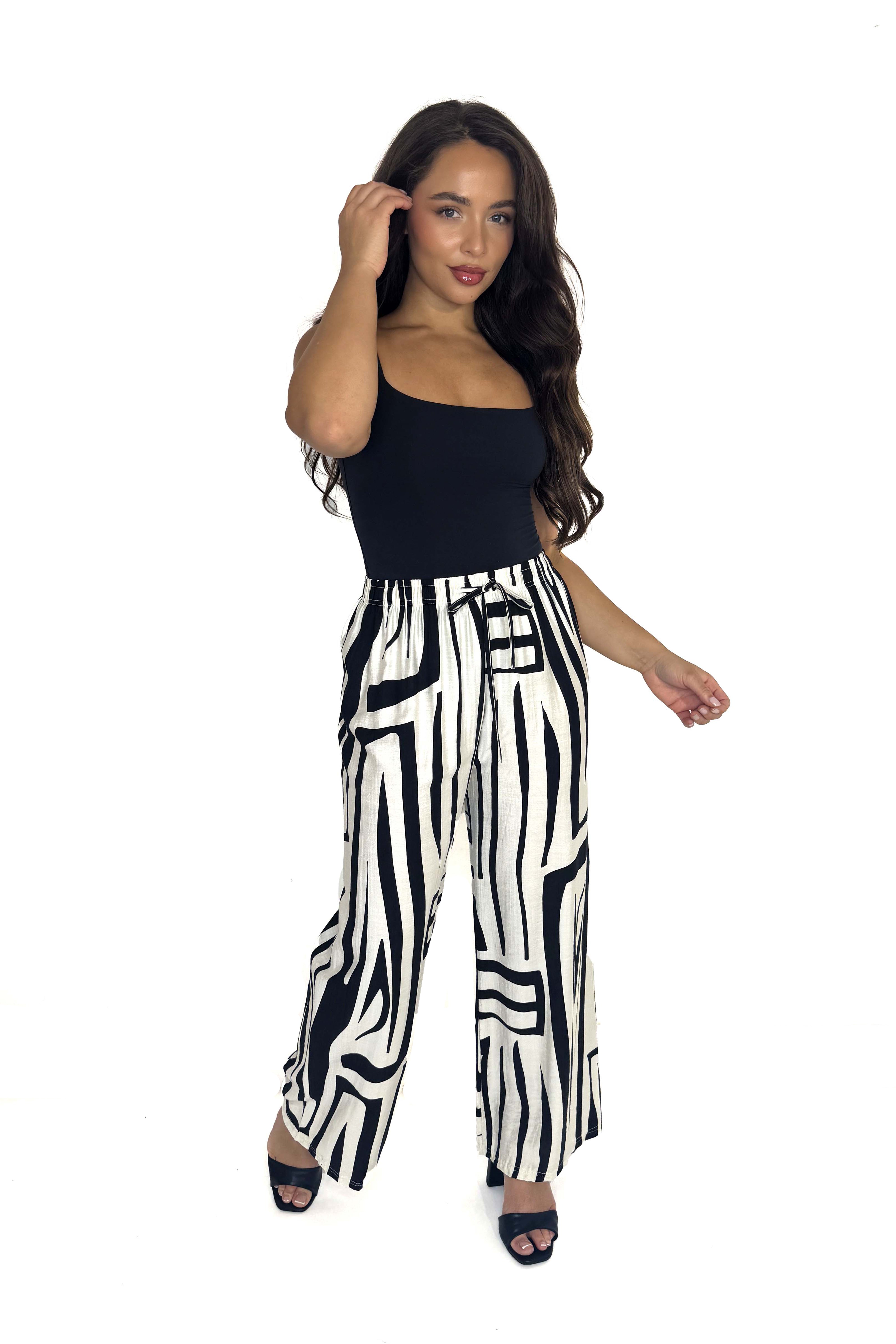 Wide Leg Printed Viscose Blend Trousers