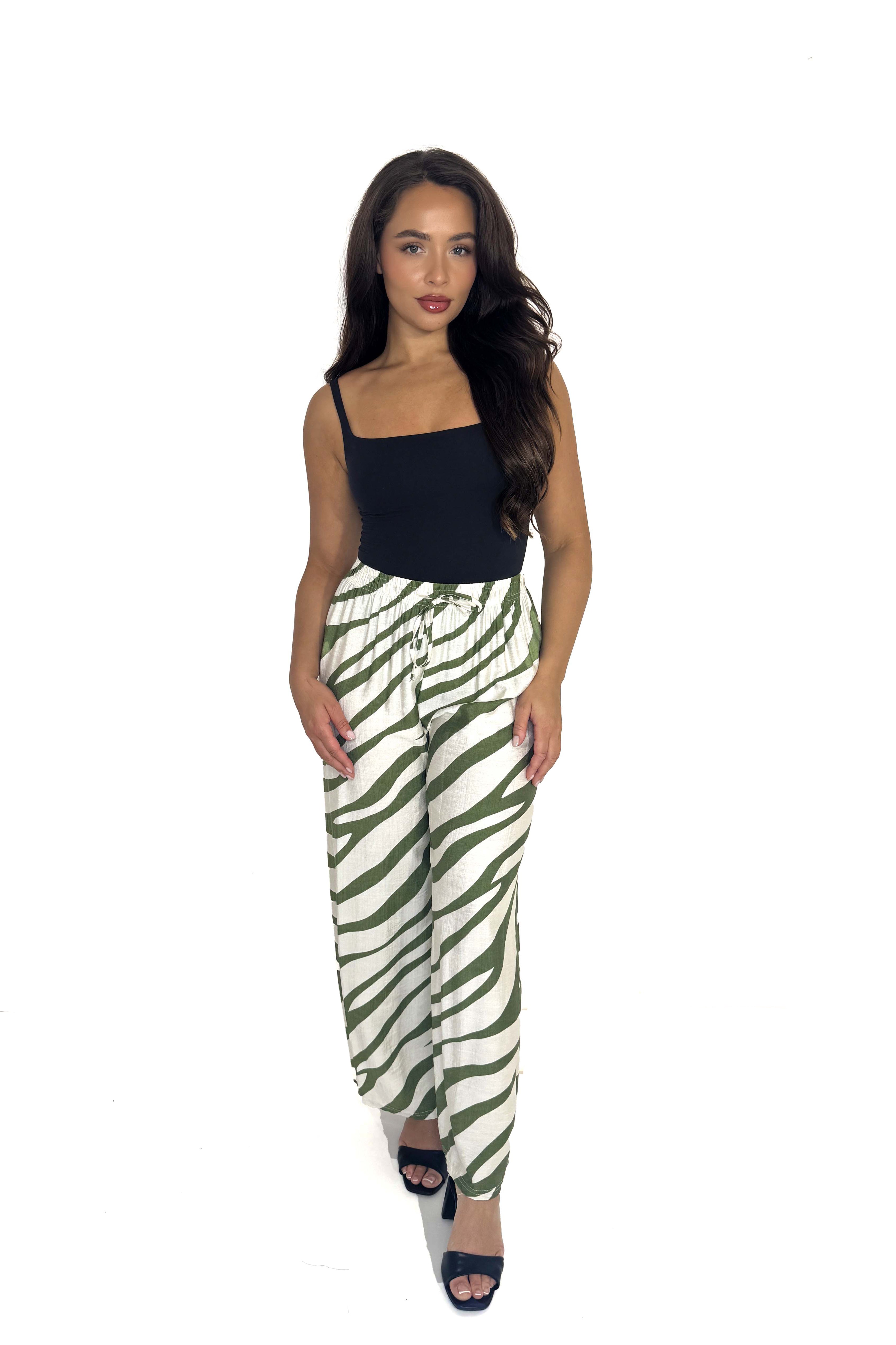 Zebra Pint Wide Leg Viscose Blend Trousers