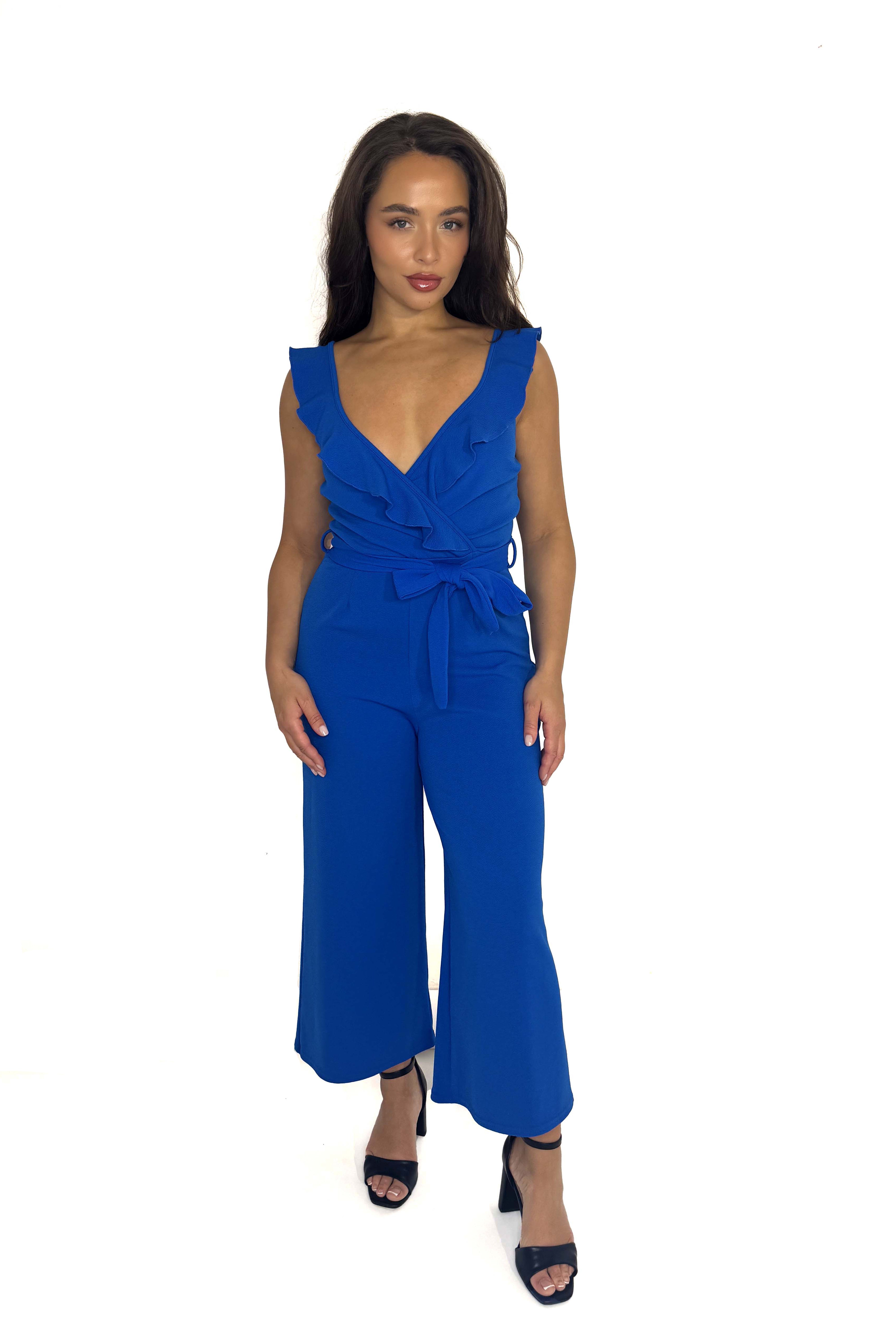Low Cut Frill Tie Up Jumpsuit
