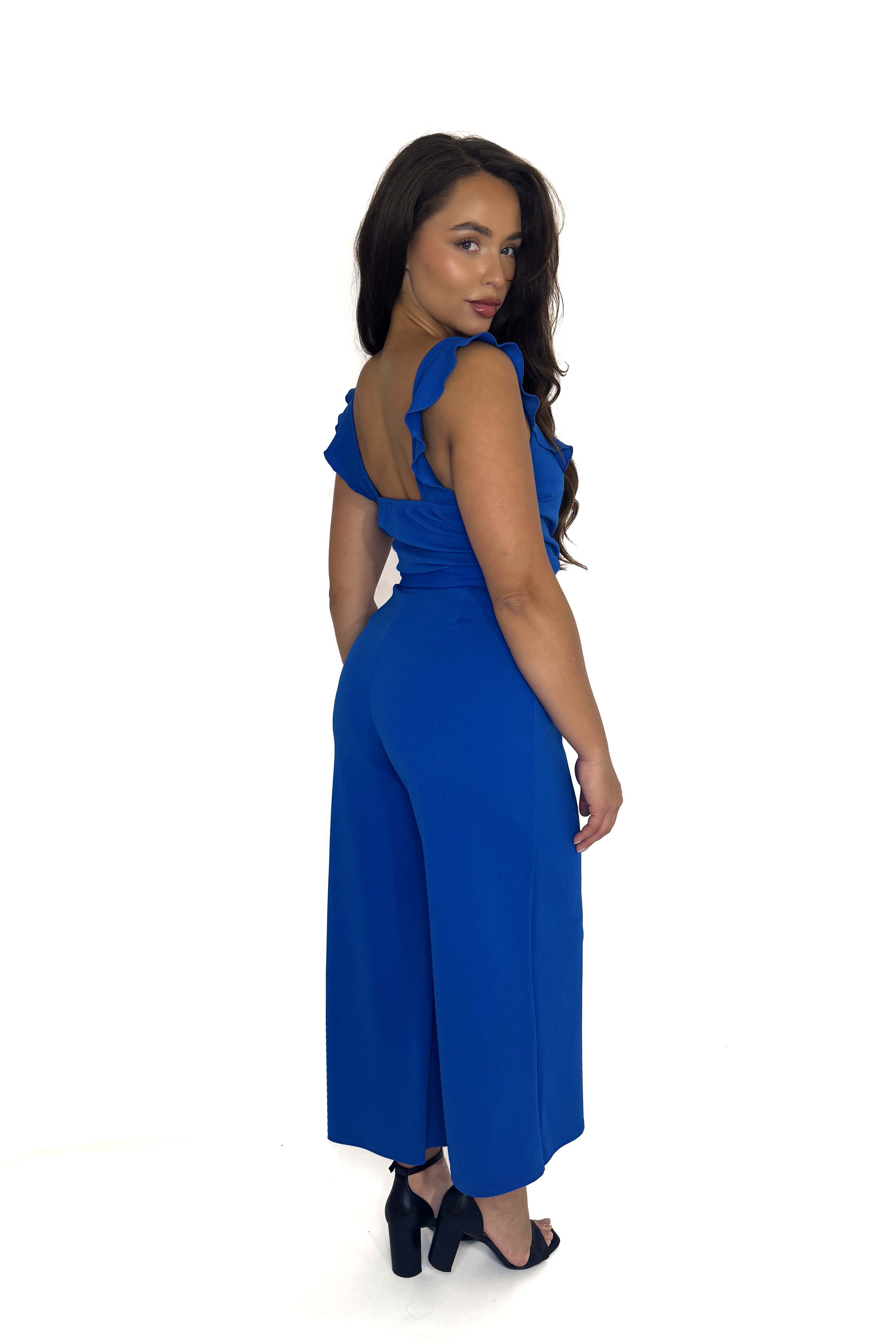Low Cut Frill Tie Up Jumpsuit