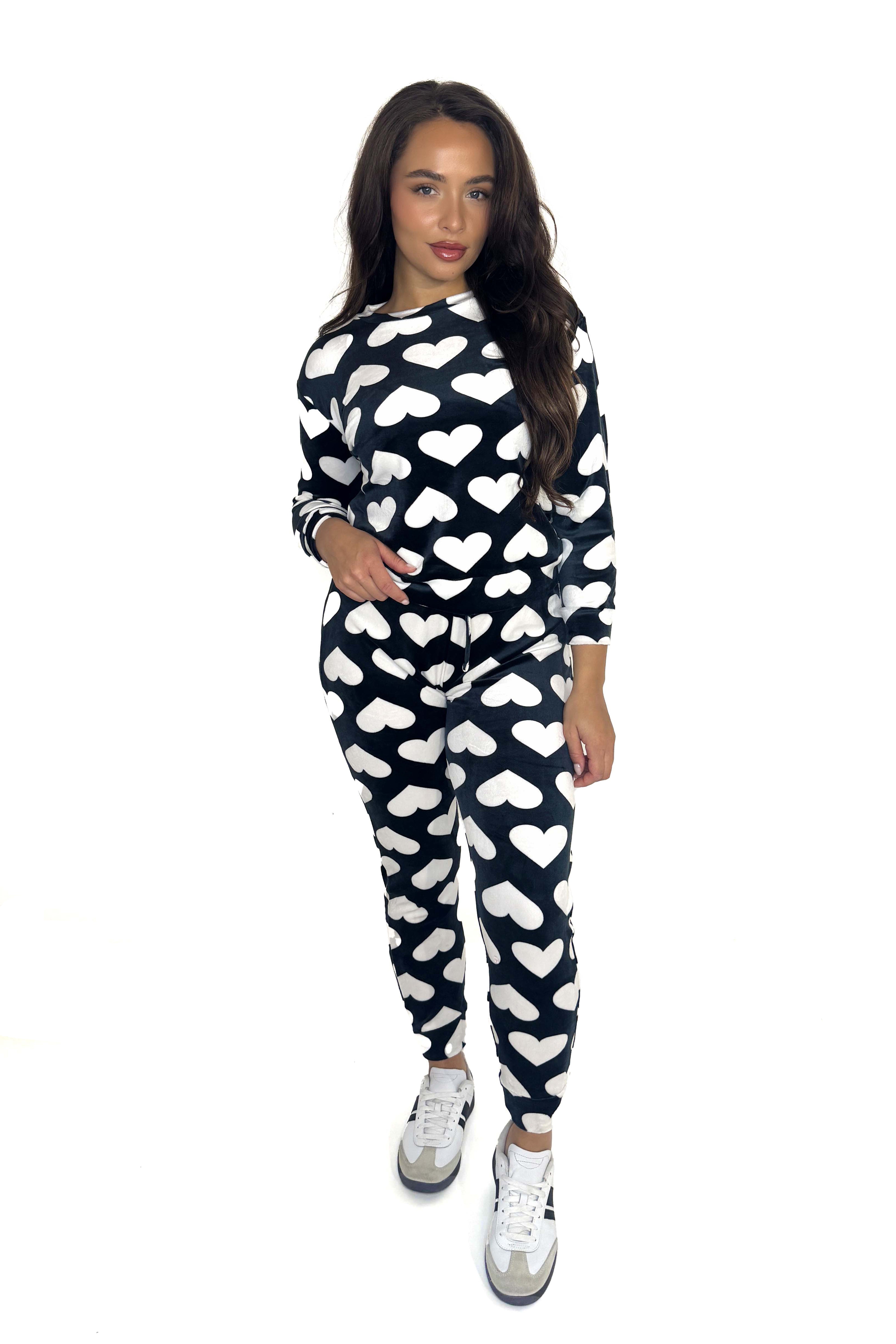 Fleeced Heart Print Loungewear Set