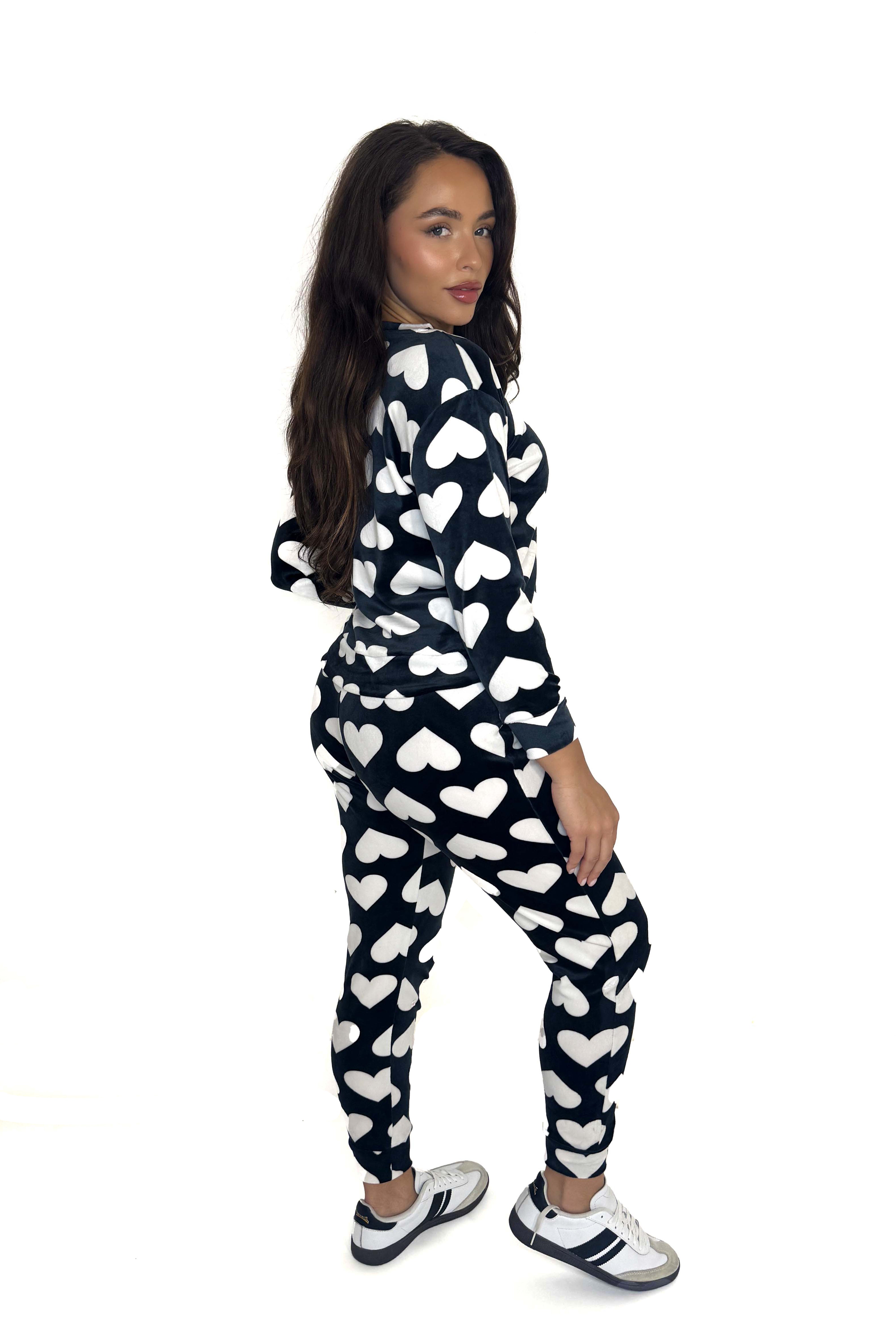 Fleeced Heart Print Loungewear Set