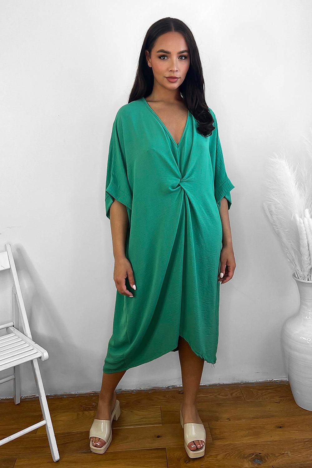 Pinched Front Batwing Midi Dress-SinglePrice
