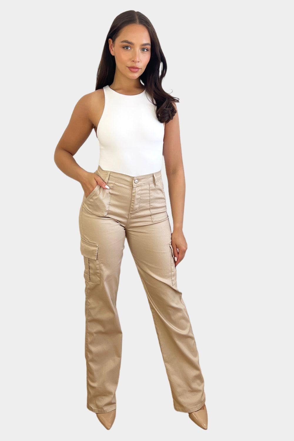 High Waist Summer Cargo Trousers-SinglePrice