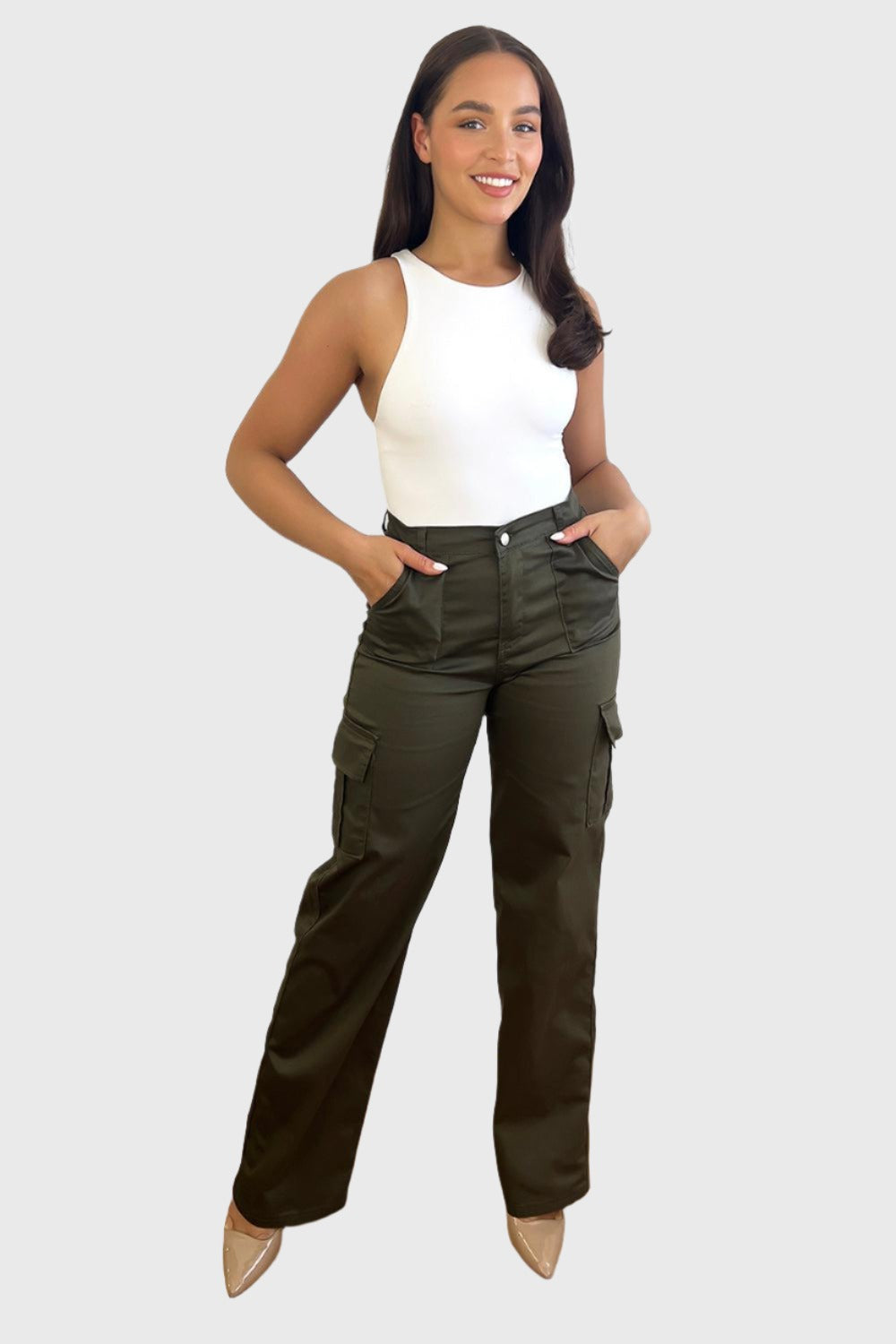 High Waist Summer Cargo Trousers-SinglePrice