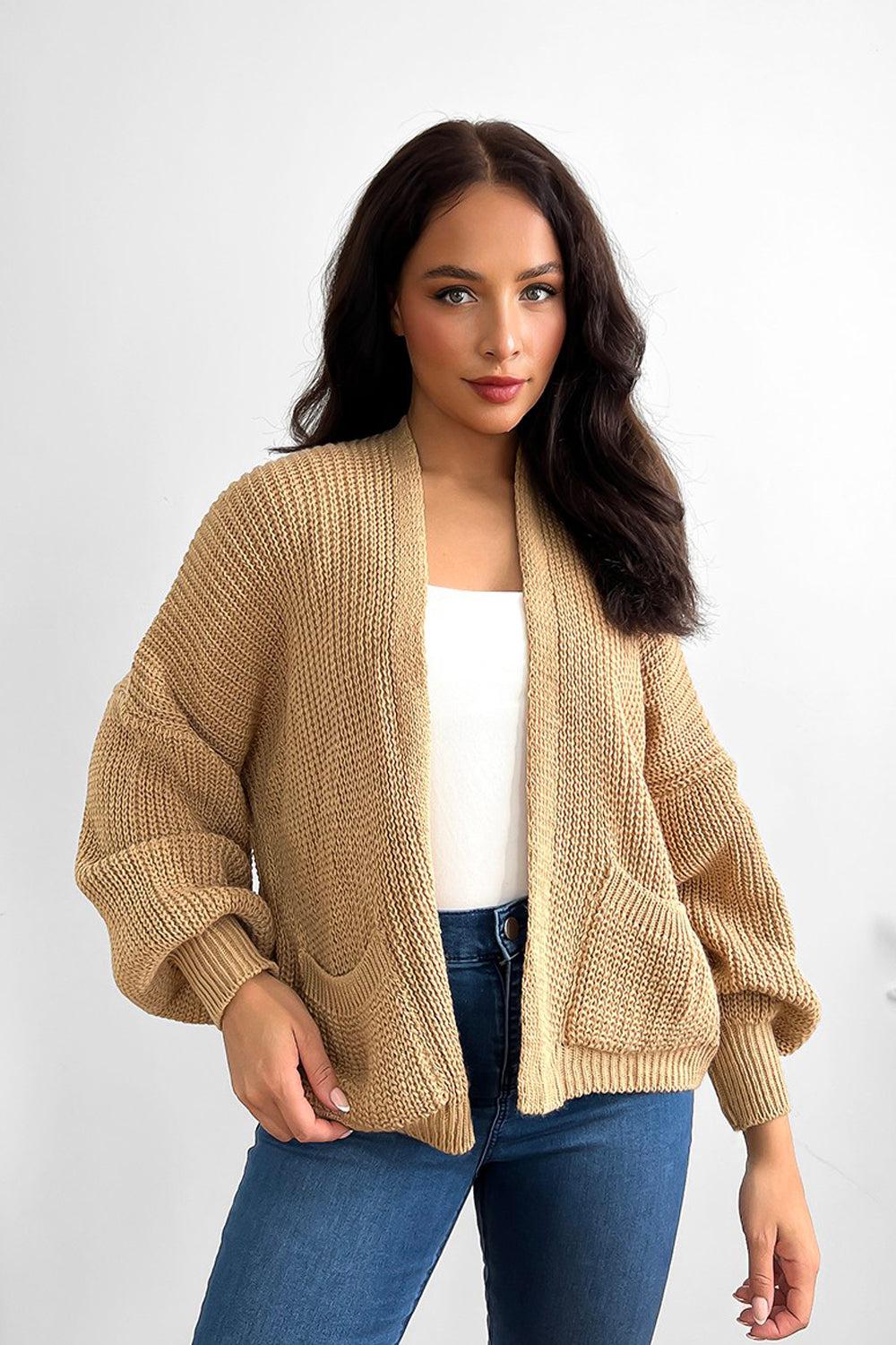 Fine Knit Side Pockets Open Front Cardigan-SinglePrice