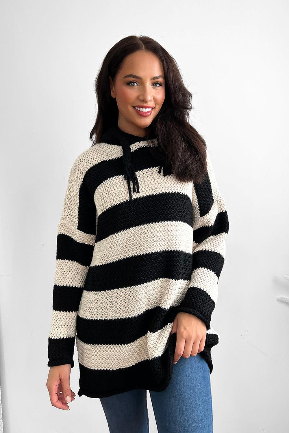 Large Stripes Pattern Hooded Pullover-SinglePrice
